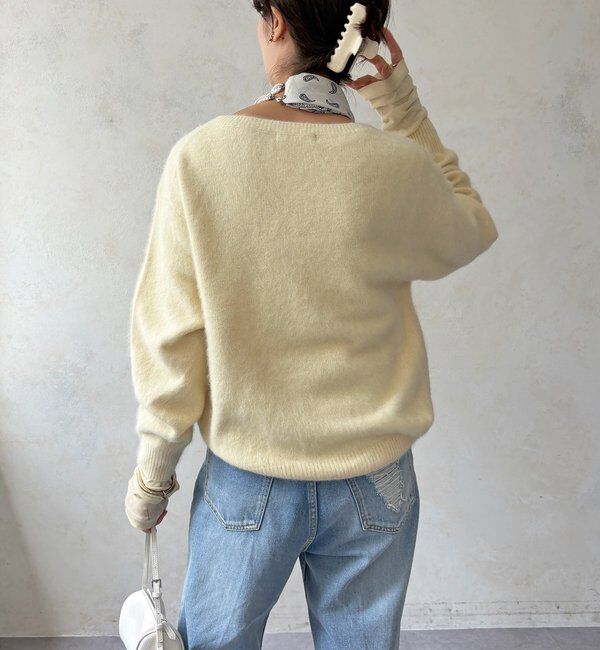  「【ふんわり柔らかな肌触り】ファーカシミヤボートネックプルオーバー」|ニット・セーター|
