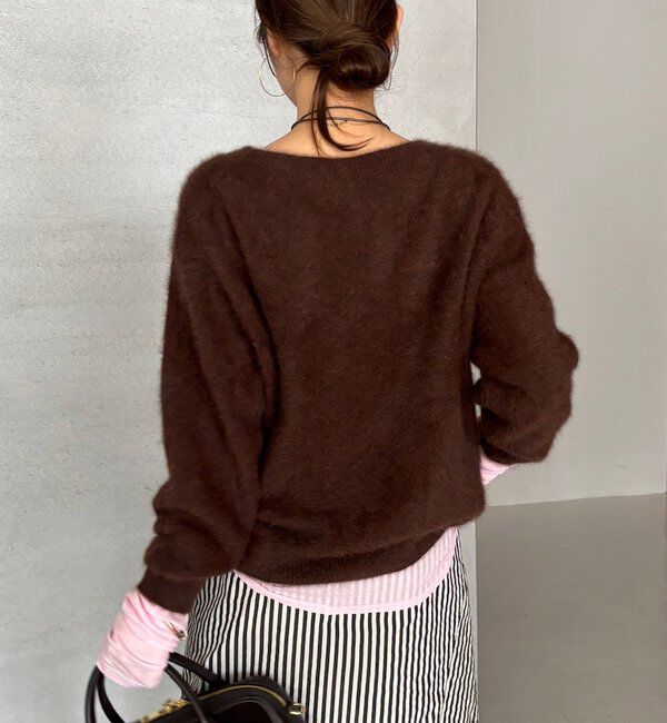  「【ふんわり柔らかな肌触り】ファーカシミヤボートネックプルオーバー」|ニット・セーター|