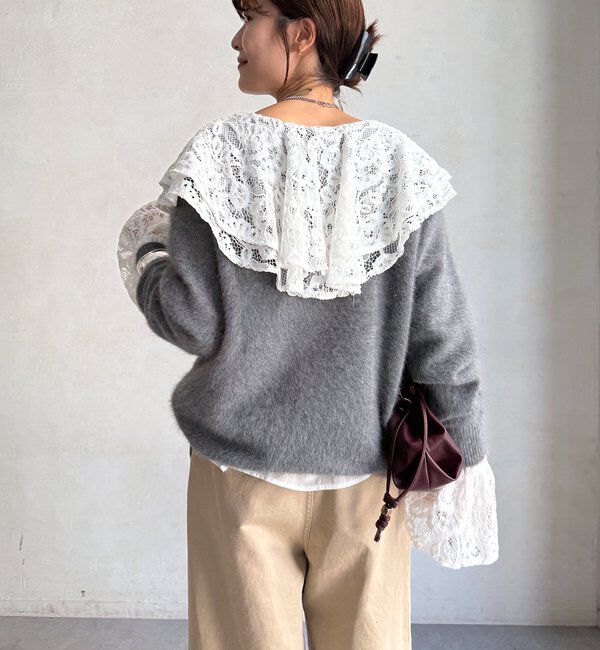 「【ふんわり柔らかな肌触り】ファーカシミヤボートネックプルオーバー」|ニット・セーター|