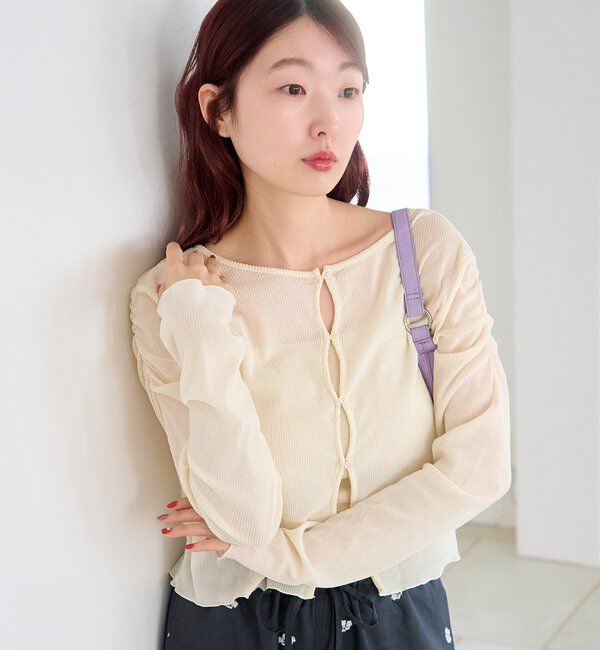  「【2サイズ展開】ストライプベロアフロッキー2wayカーディガン」|Tシャツ・カットソー|