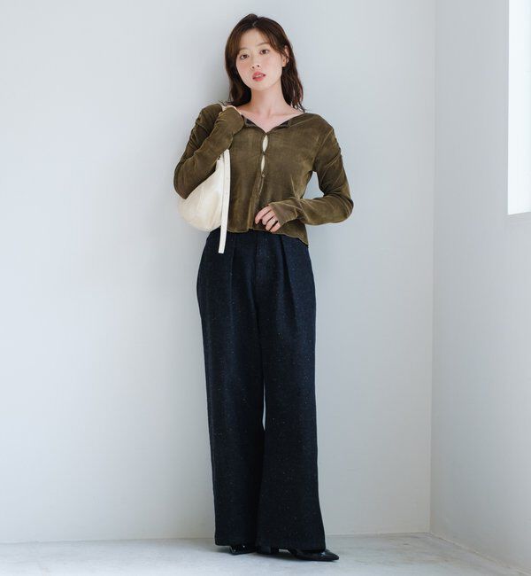  「【2サイズ展開】ストライプベロアフロッキー2wayカーディガン」|Tシャツ・カットソー|