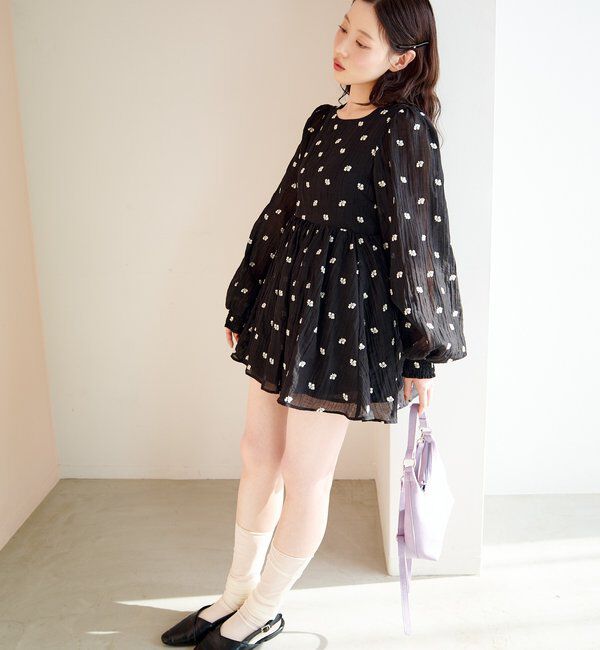  「フラワーステッチミニワンピース」|ワンピース|