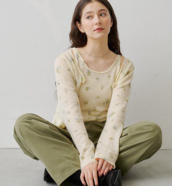  「【着回し力◎/花柄&無地】モヘアフラワーアンサンブルニット」|ニット・セーター|