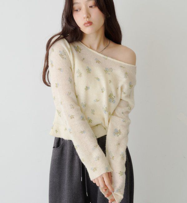  「【着回し力◎/花柄&無地】モヘアフラワーアンサンブルニット」|ニット・セーター|