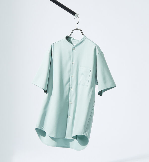 ABAHOUSE「【変形襟】トロミシャンブレー カラーレス 半袖シャツ / バンドカラー」|シャツ・ブラウス|グリーン系その他1
