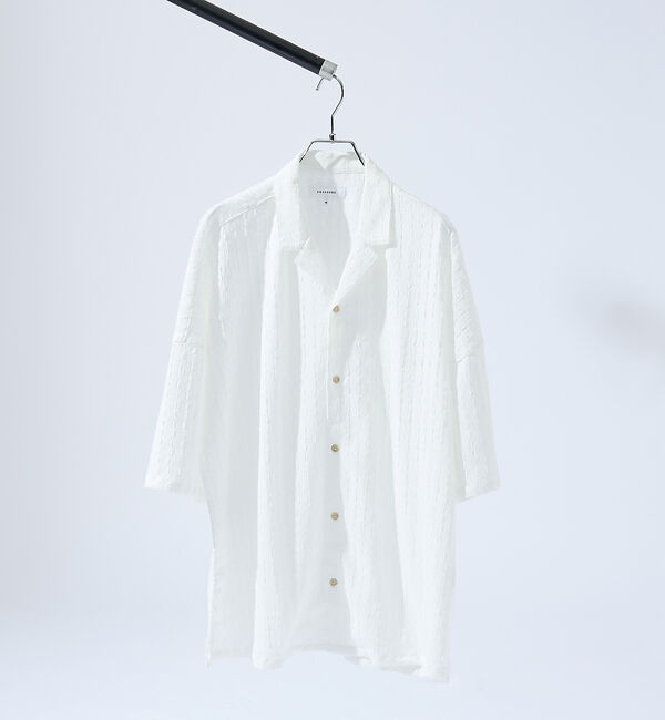 ABAHOUSE「【セットアップ対応】シャーリングケーブル オープンカラーシャツ/オーバーサイズ」|シャツ・ブラウス|ホワイト