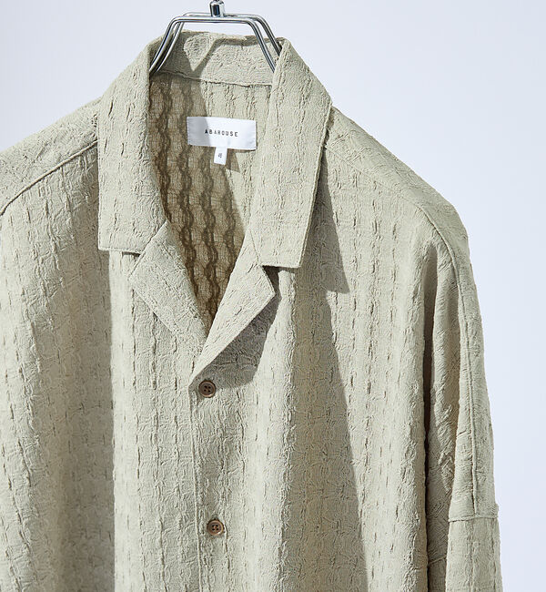 ABAHOUSE「【セットアップ対応】シャーリングケーブル オープンカラーシャツ/オーバーサイズ」|シャツ・ブラウス|モスグリーン