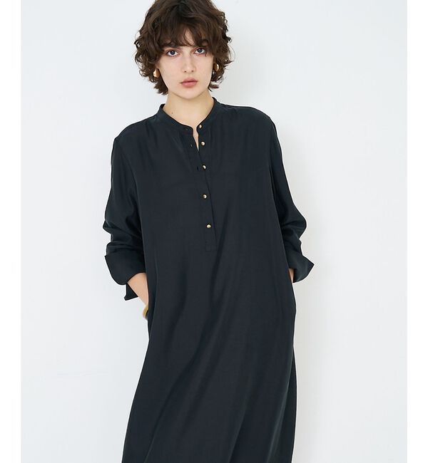qualite「【接触冷感】フィブリルシャツワンピース」|ワンピース|ブラック