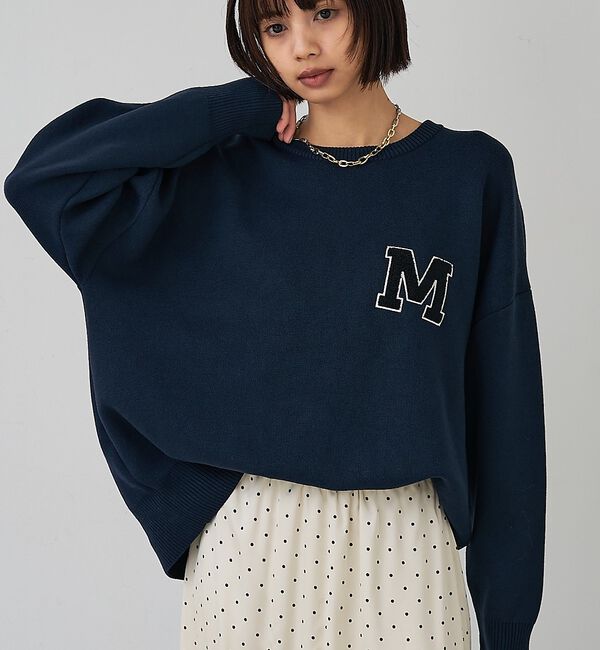 abahouse mavie「スウェットライク刺繍ニット」|ニット・セーター|ネイビー