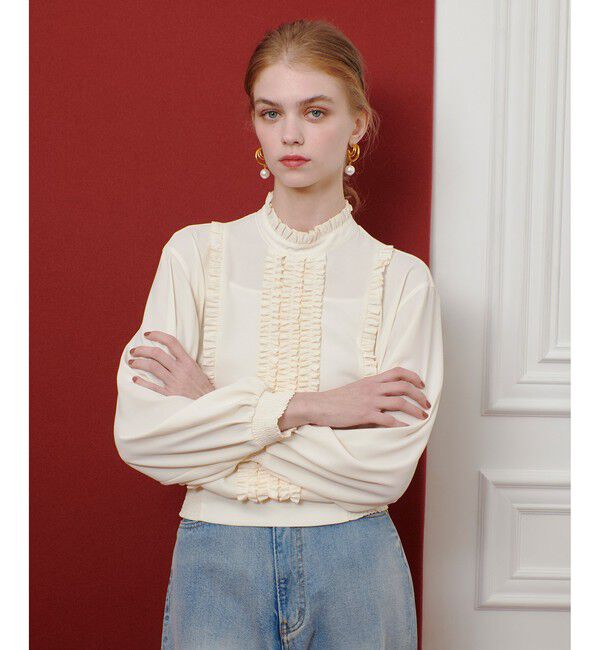 LOULOU WILLOUGHBY「スタンドフリルシャーリングブラウス」|シャツ・ブラウス|