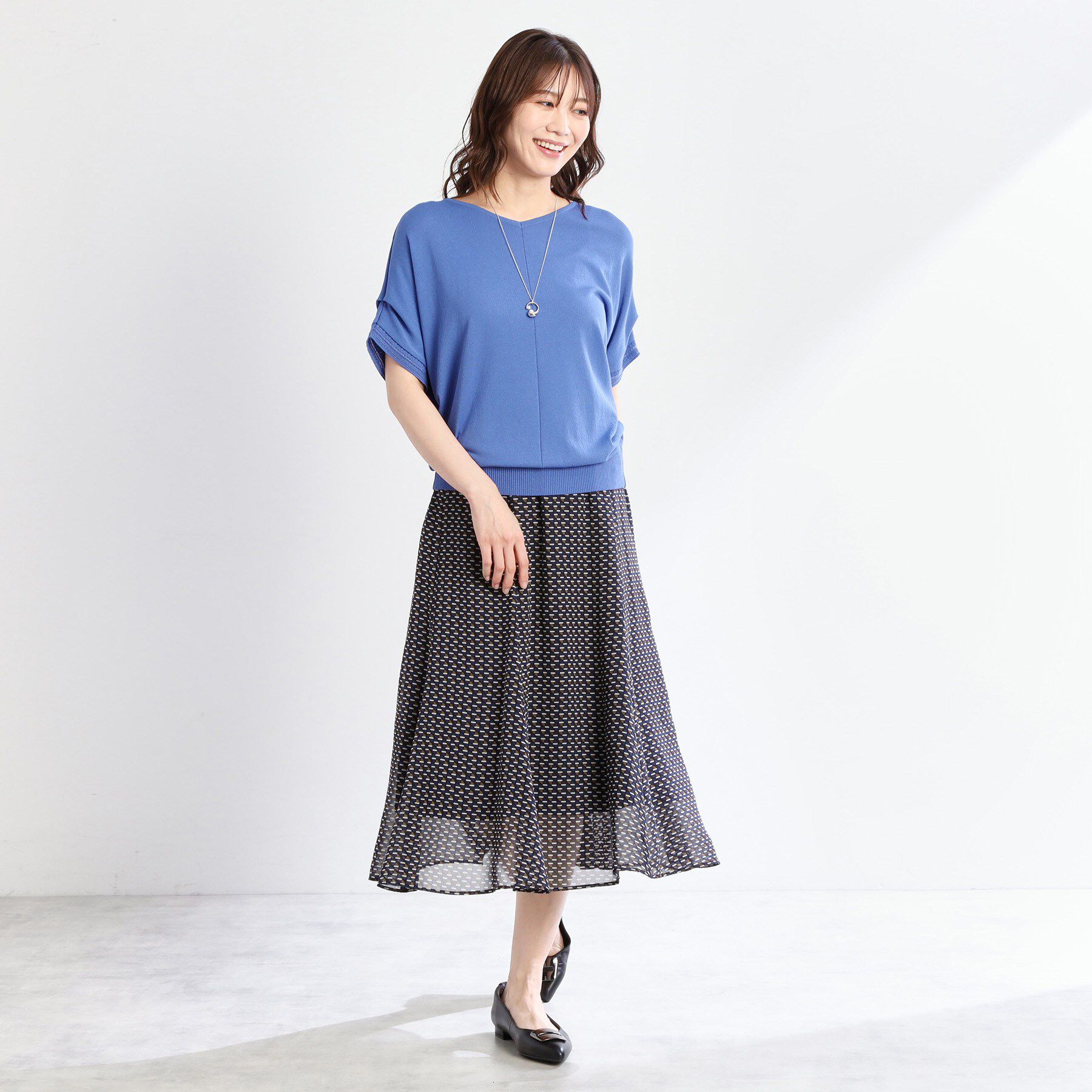 Reflect「【WEB先行カラーあり／マシンウォッシュ可／ウエスト総ゴム】コツキ幾何柄ロングスカート」|スカート|