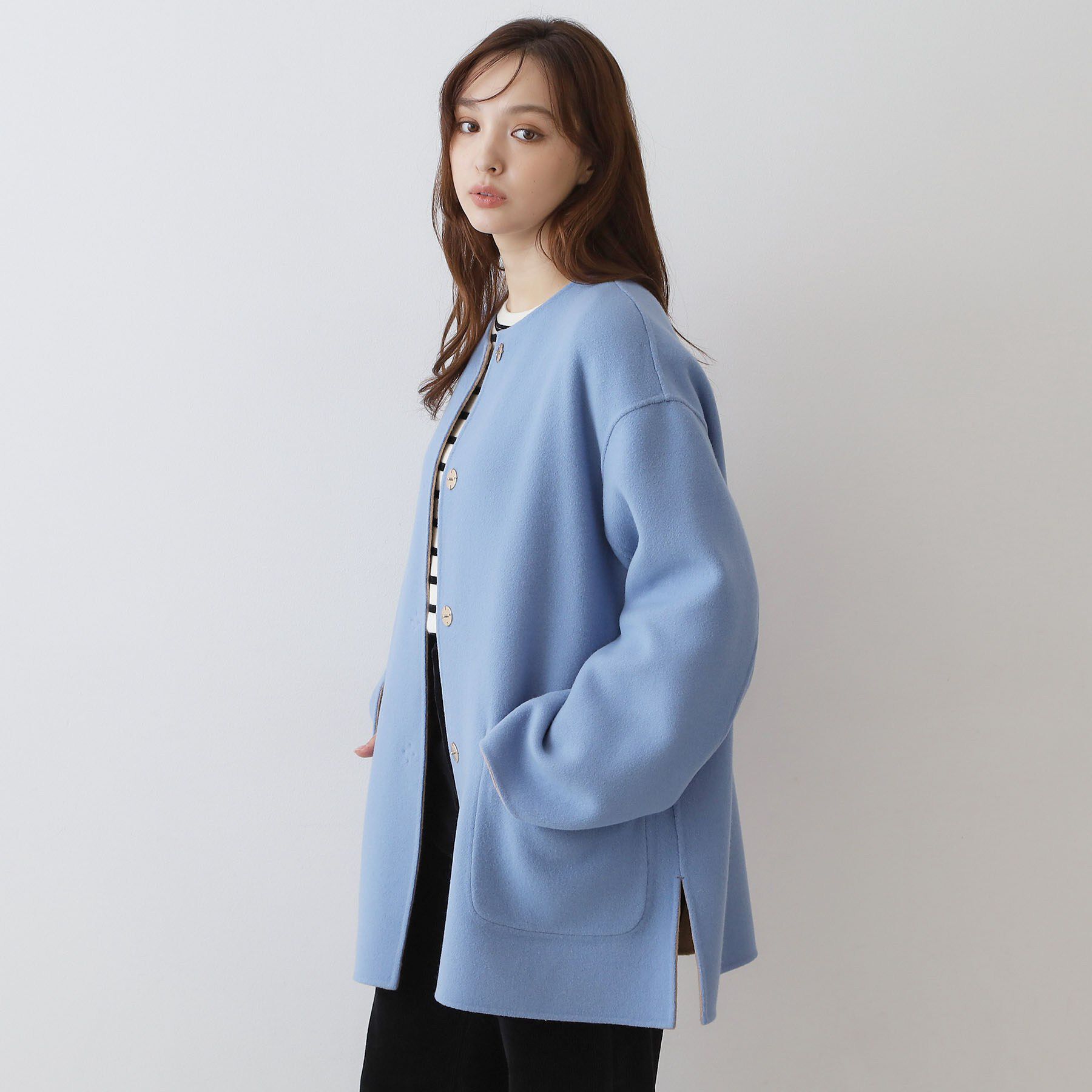 DRESSTERIOR「Super140sリバーシブルコート」|ノーカラーコート|