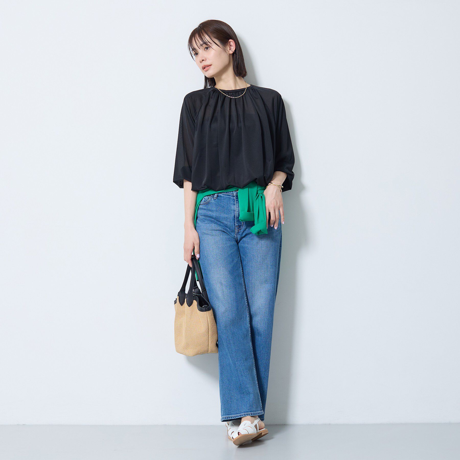 INDIVI「【体型カバー／マシンウォッシュ対応】シアージャージトップス」|Tシャツ・カットソー|