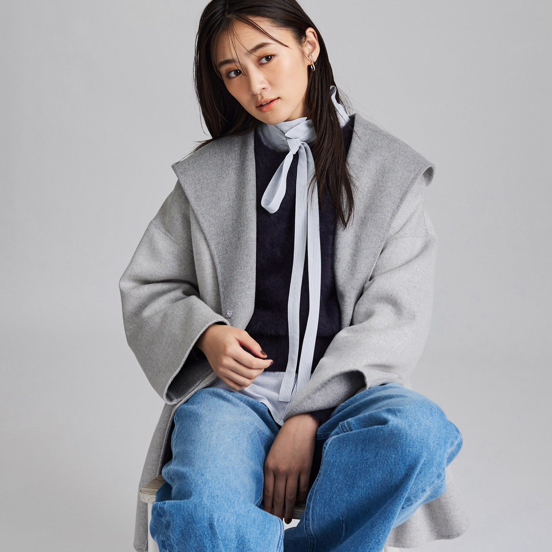 INDIVI「【ウール混／配色／ゆったり】ミドル丈リバーフーディコート」|その他|