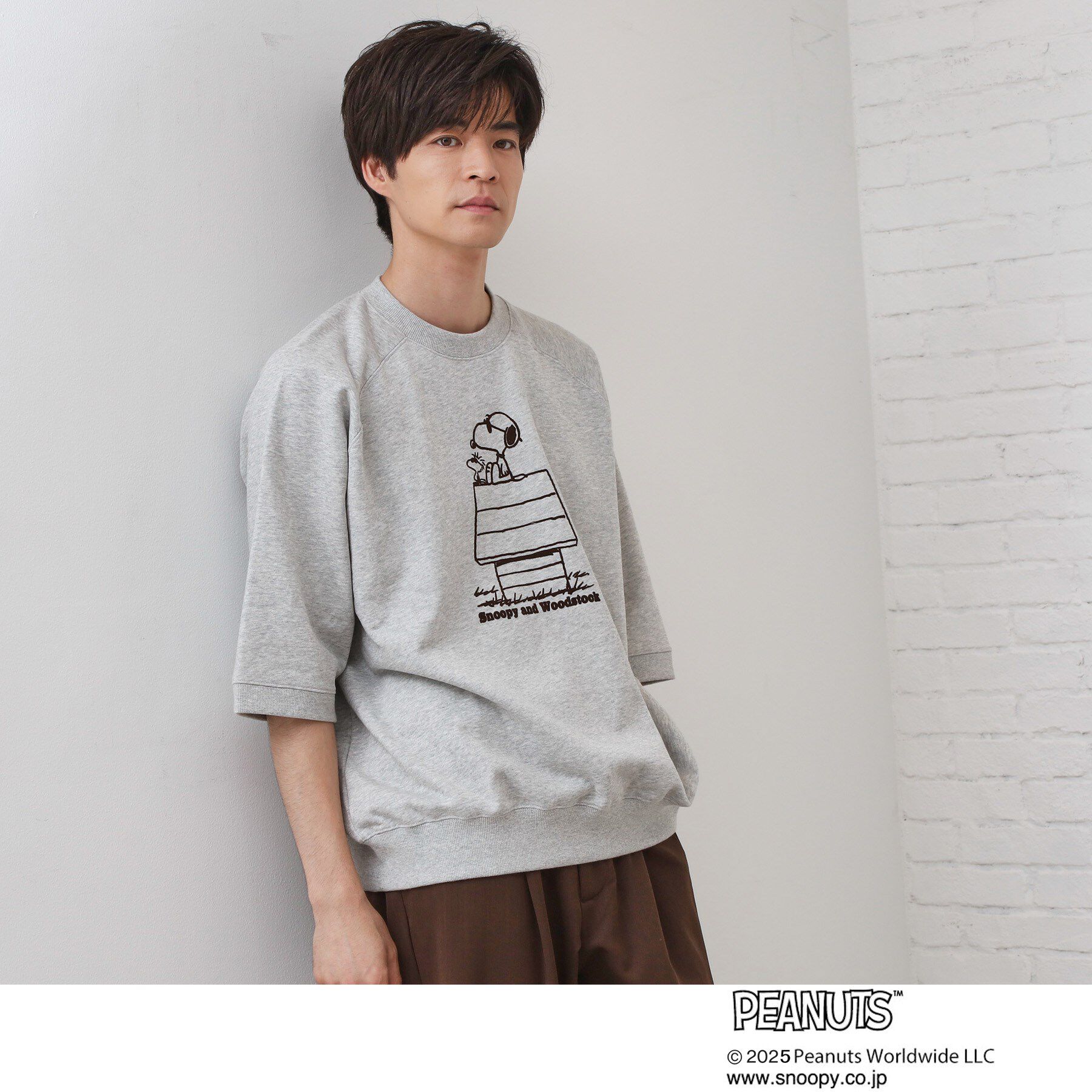 THE SHOP TK「Peanuts スヌーピー 6分袖裏毛スウェット」|Tシャツ・カットソー|