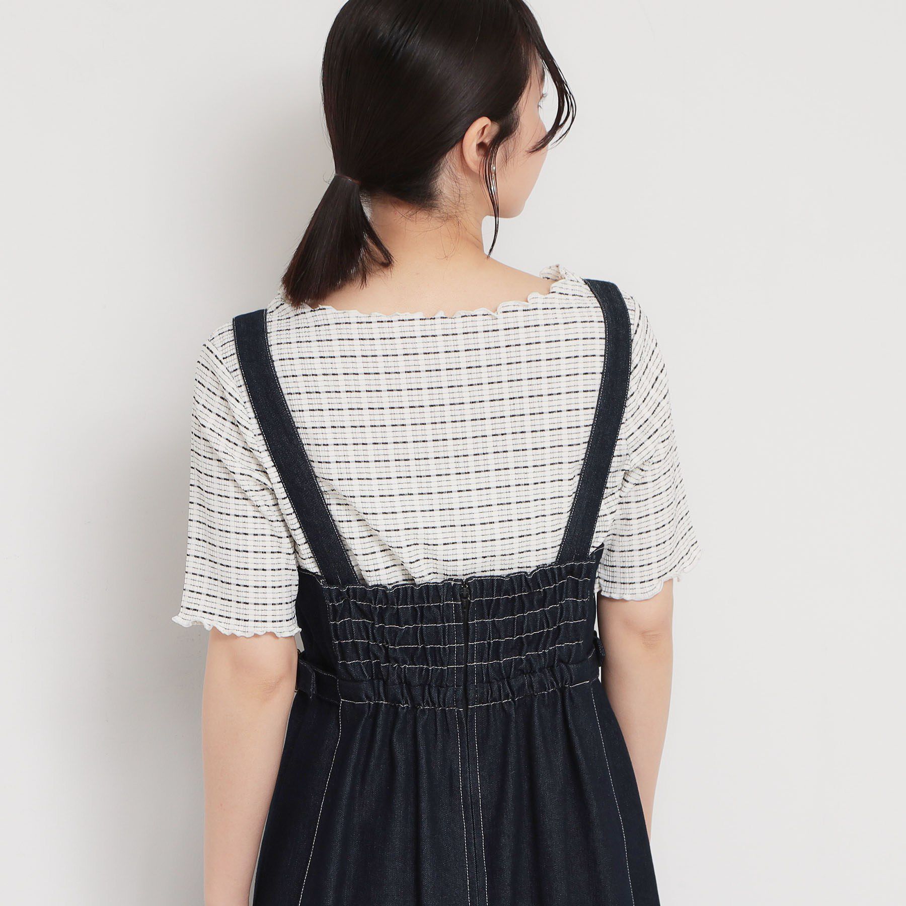 THE SHOP TK「さりげないフリルがアクセント チェック柄5分袖カットソー」|Tシャツ・カットソー|