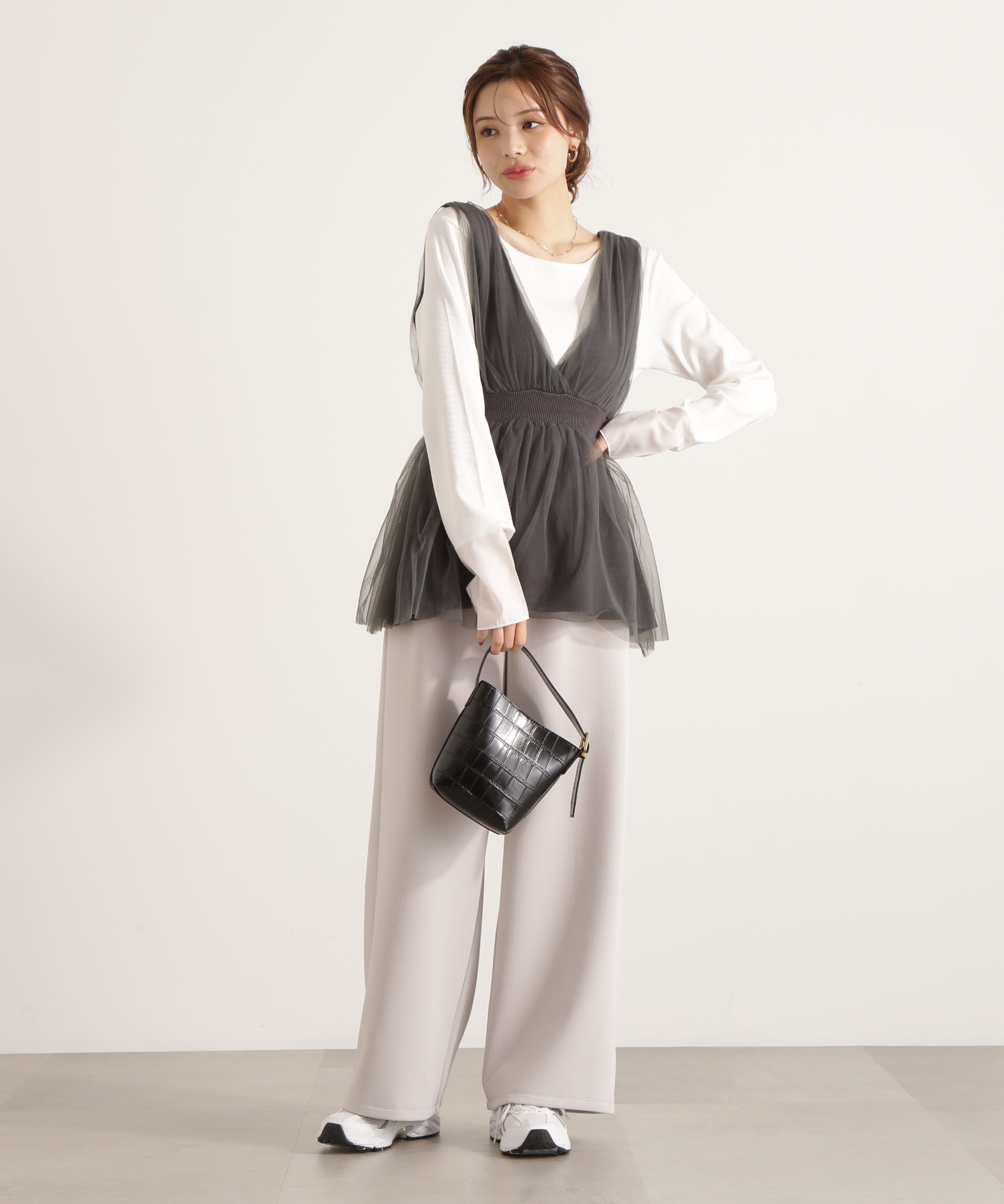 PROPORTION BODY DRESSING「チュールドッキングニットジレ 25AW」|ニット・セーター|
