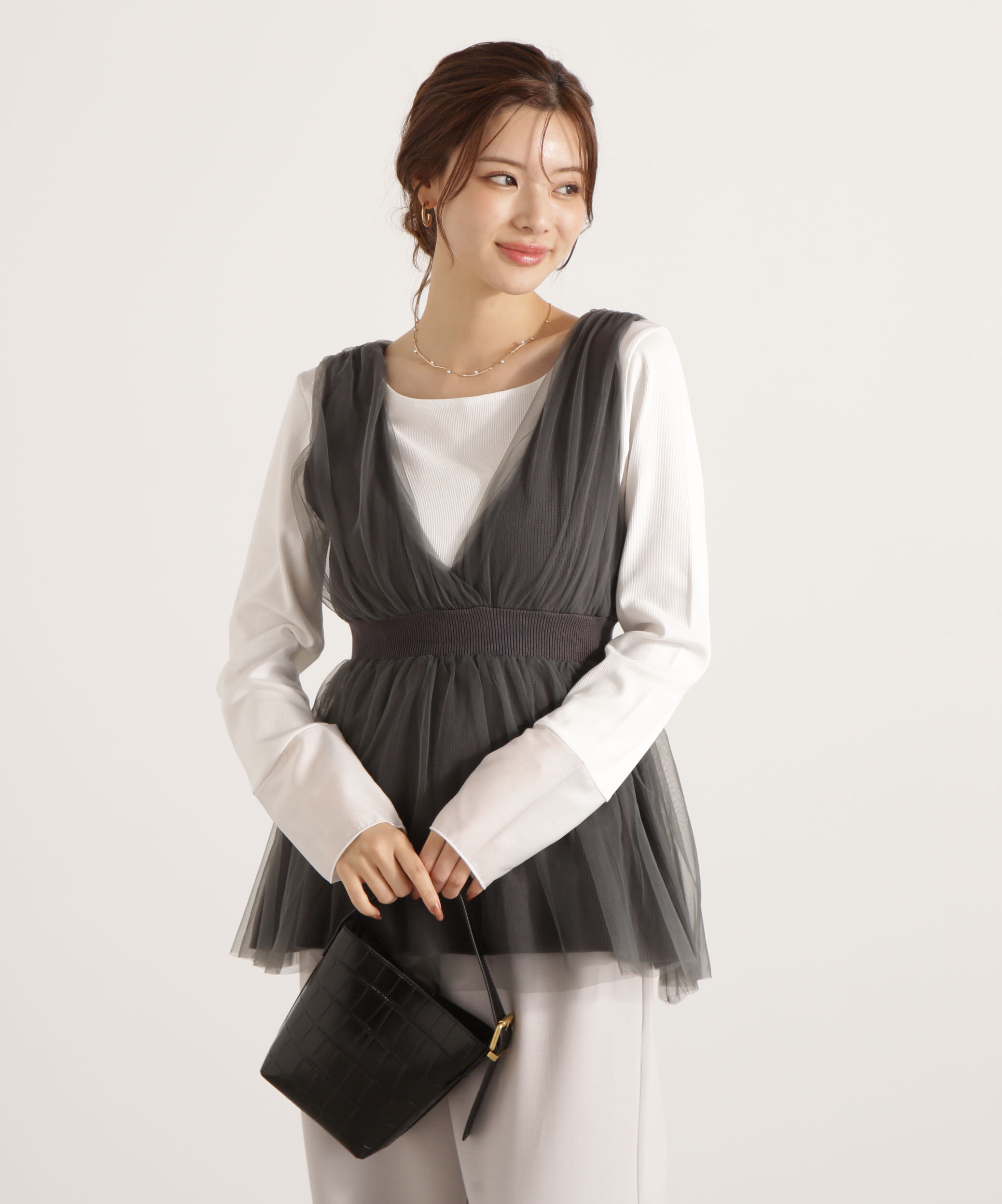 PROPORTION BODY DRESSING「チュールドッキングニットジレ 25AW」|ニット・セーター|