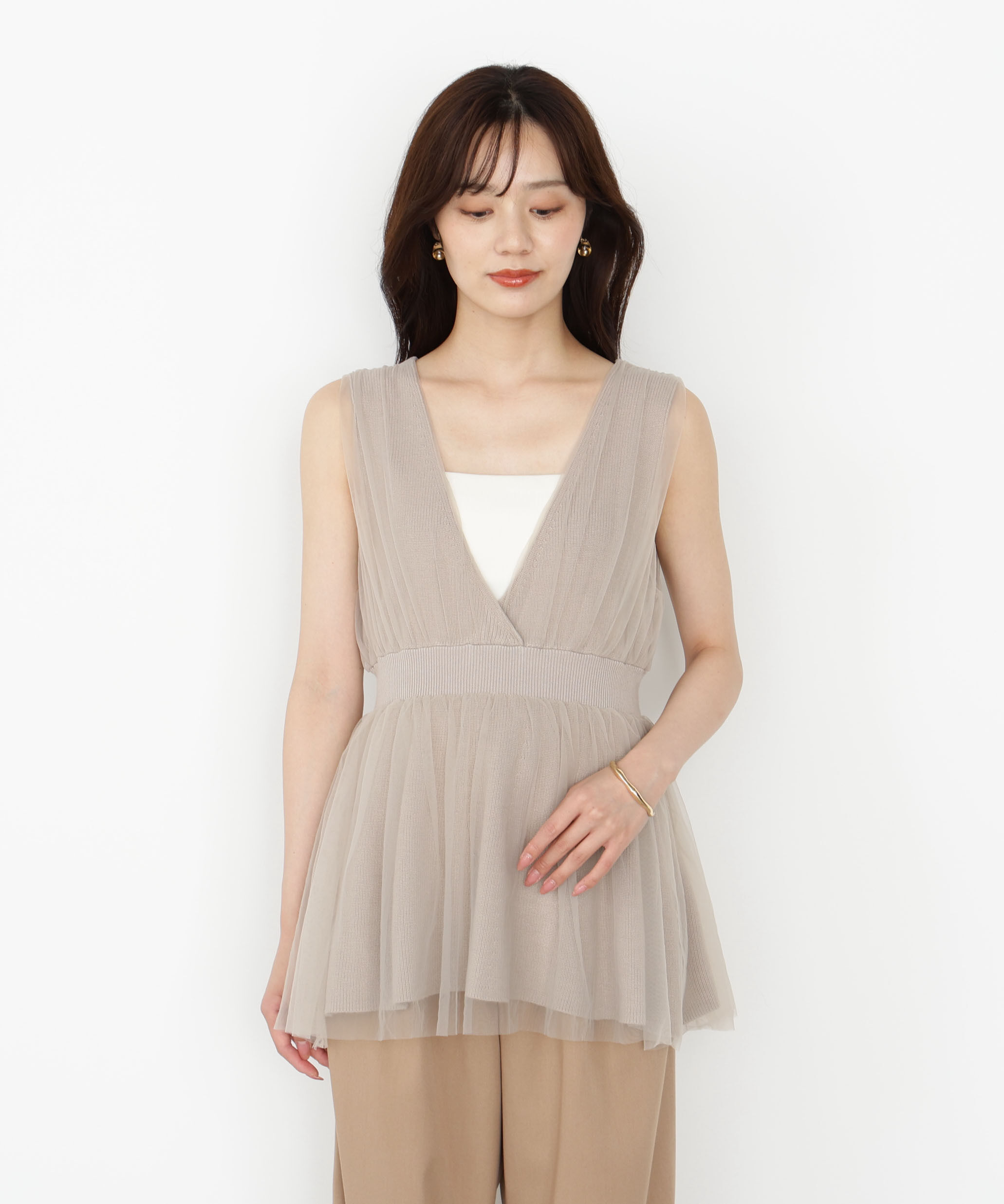 PROPORTION BODY DRESSING「チュールドッキングニットジレ 25AW」|ニット・セーター|
