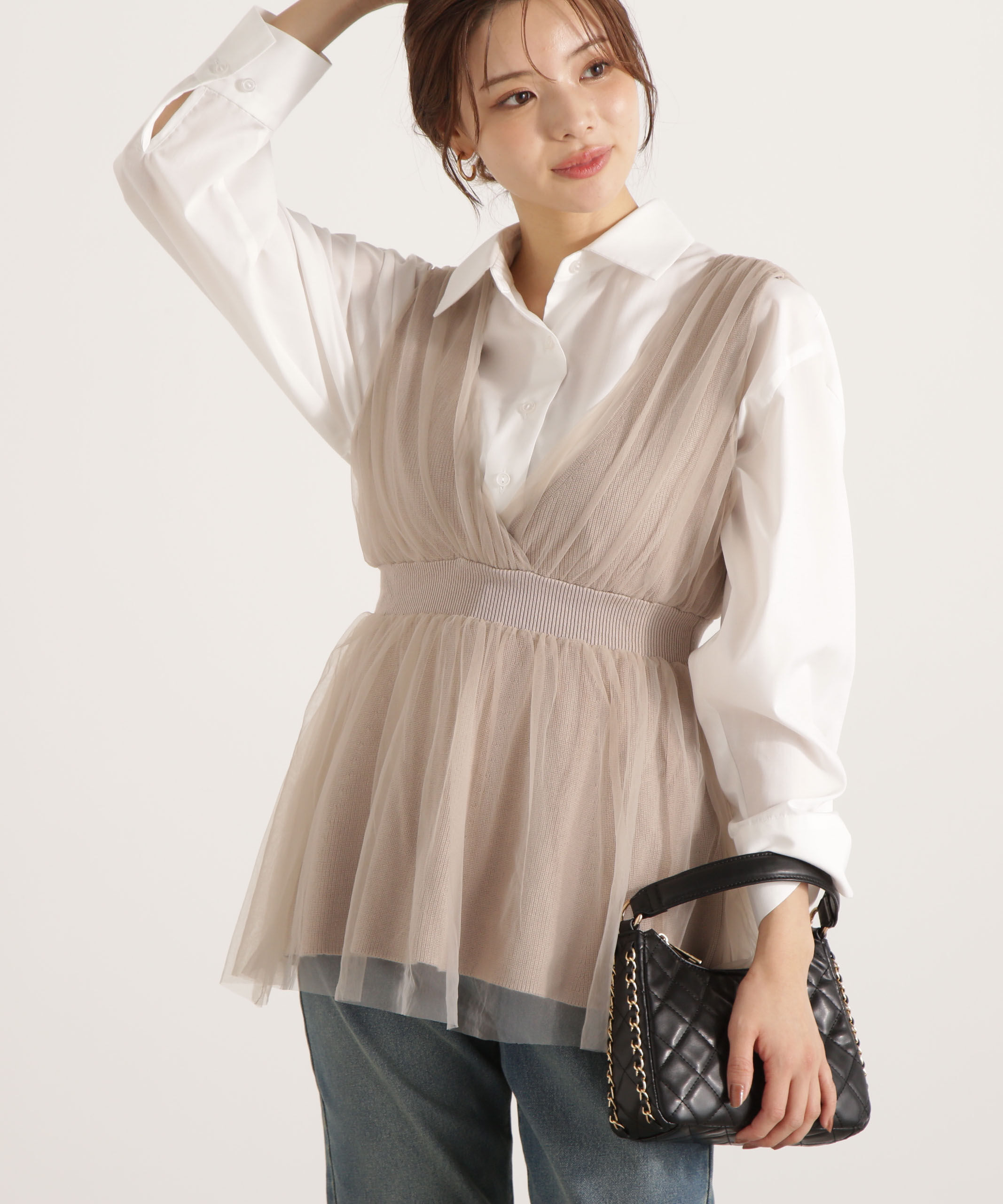 PROPORTION BODY DRESSING「チュールドッキングニットジレ 25AW」|ニット・セーター|