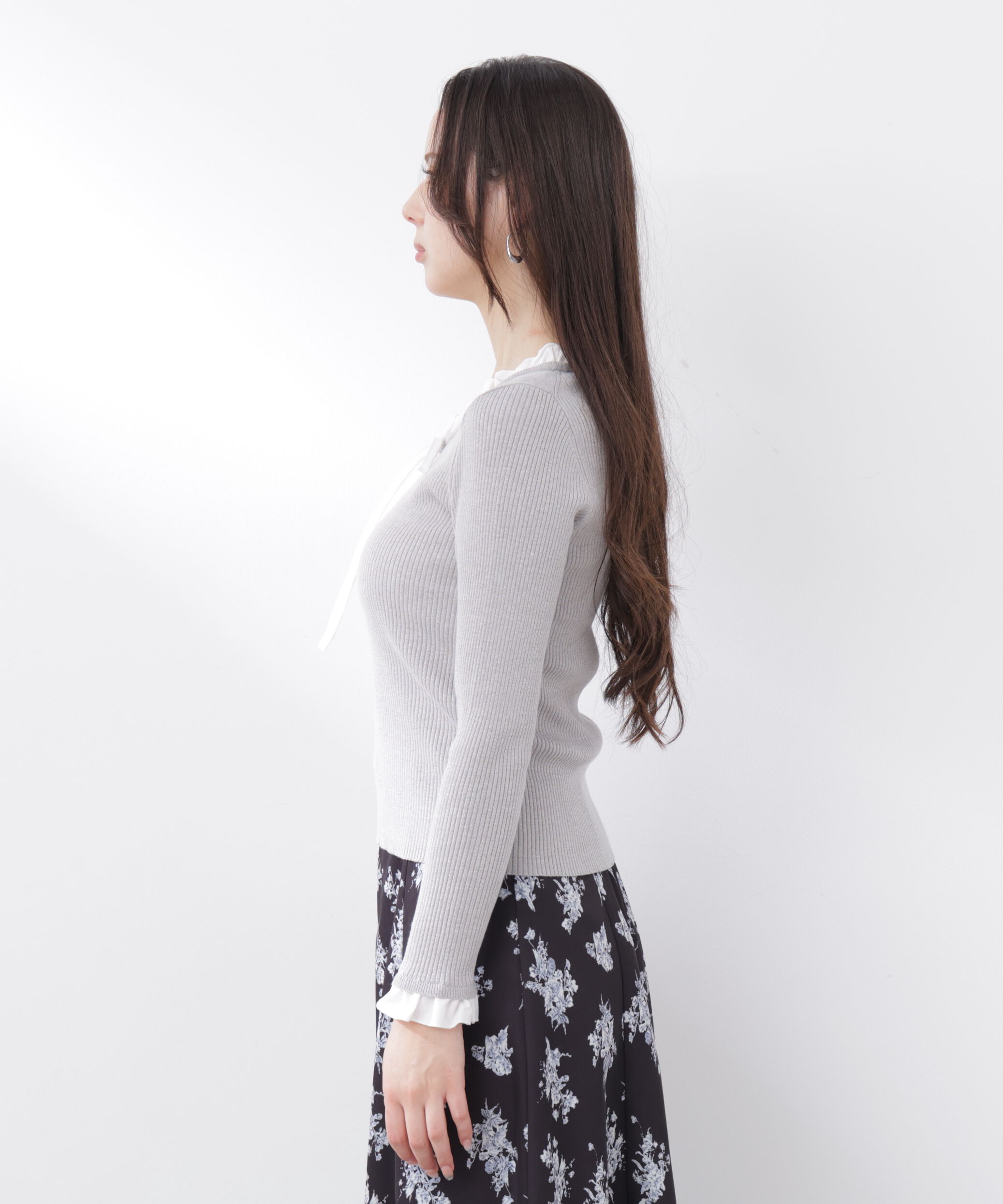 PROPORTION BODY DRESSING「リボン付きフリルニットトップス　26SS」|ニット・セーター|