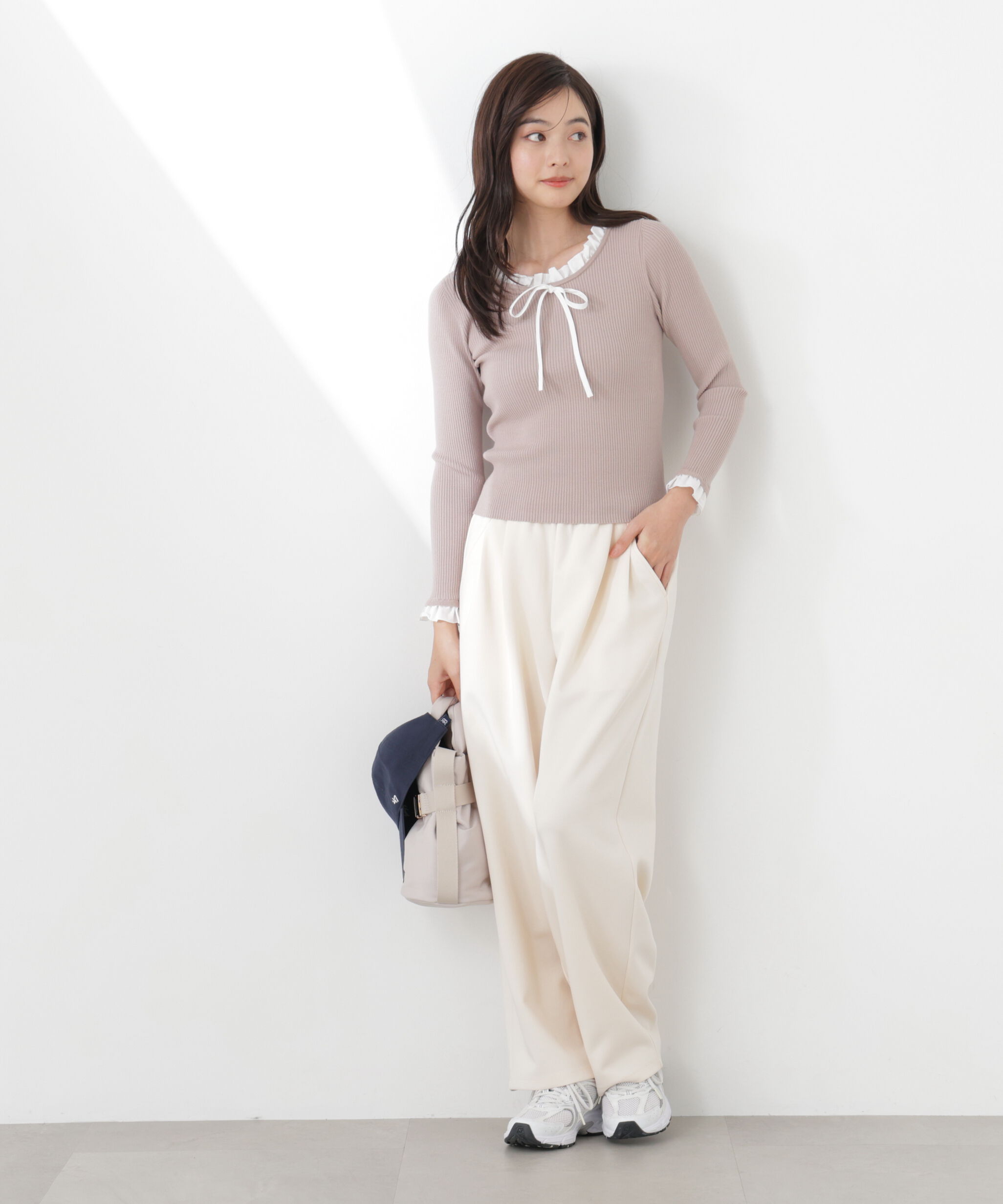 PROPORTION BODY DRESSING「リボン付きフリルニットトップス　26SS」|ニット・セーター|