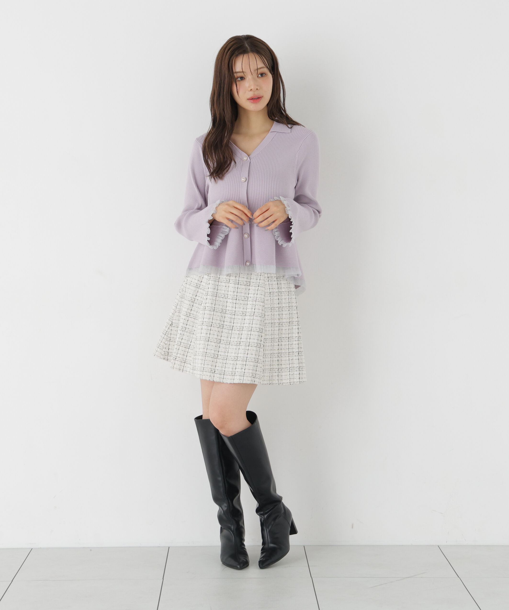 PROPORTION BODY DRESSING「＜加藤栞さん着用＞ツイードミニフレアスカート」|スカート|エクリュ1