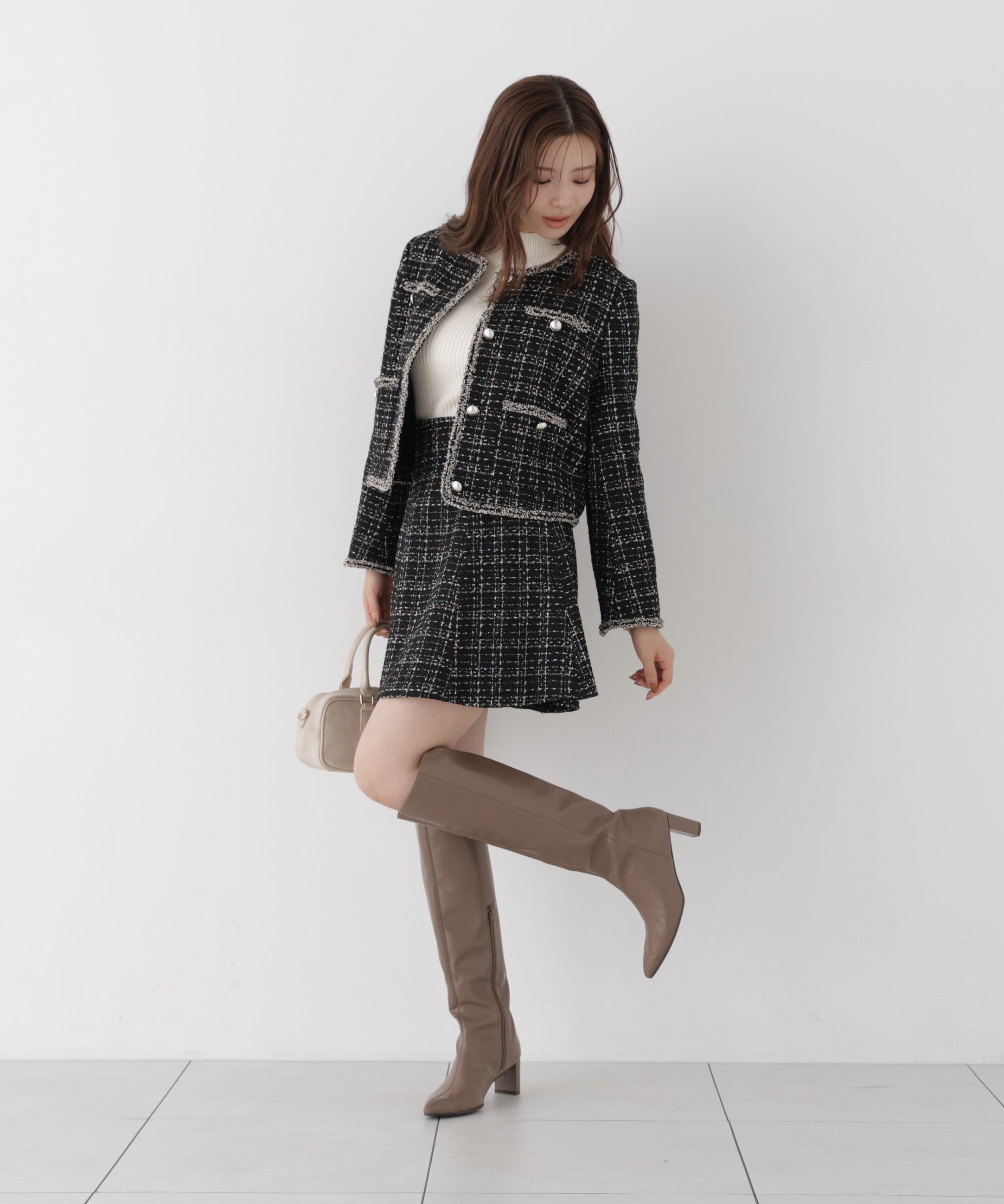 PROPORTION BODY DRESSING「ノーカラーツイードジャケット」|ブルゾン・スタジャン|