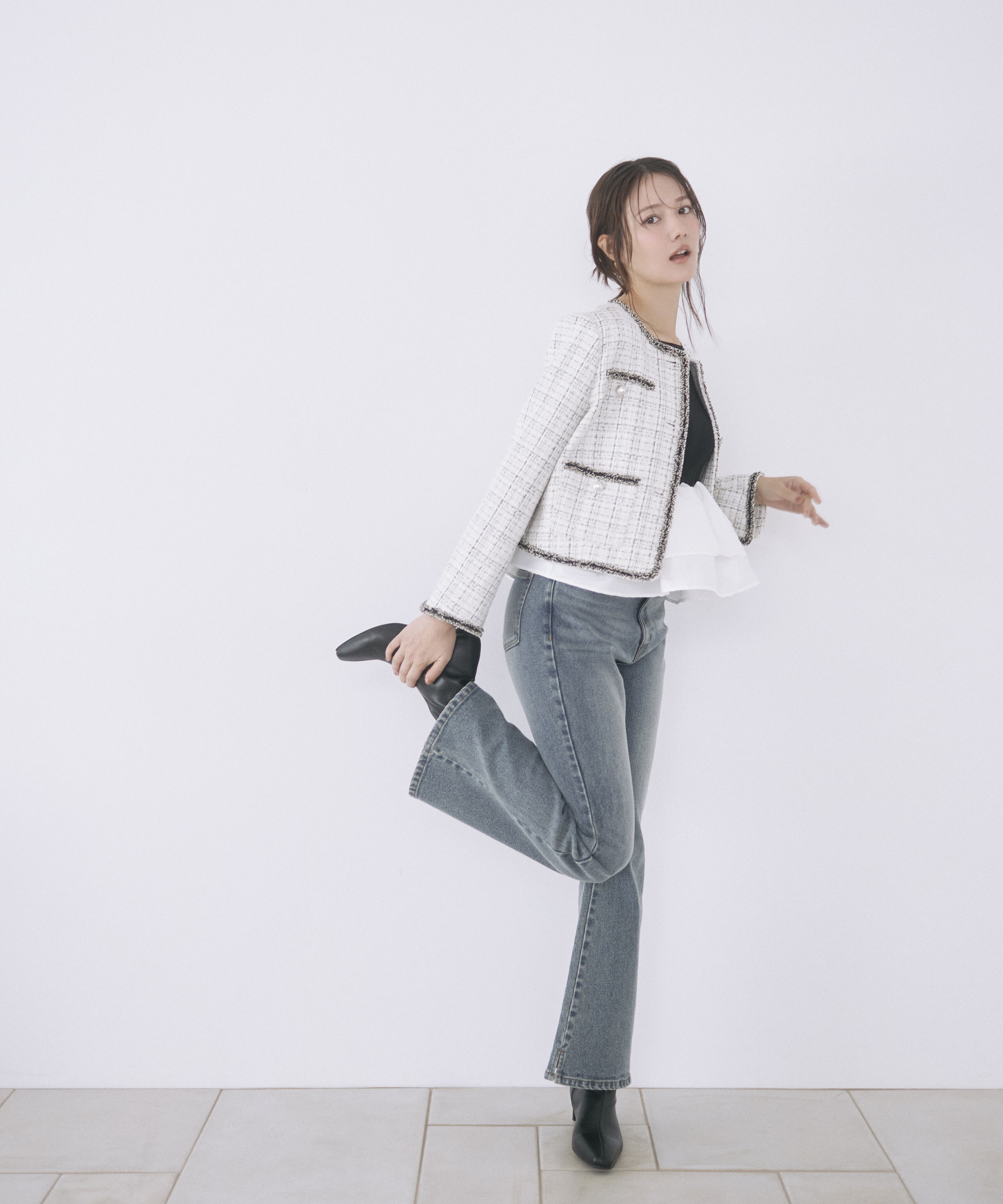 PROPORTION BODY DRESSING「ノーカラーツイードジャケット」|ブルゾン・スタジャン|