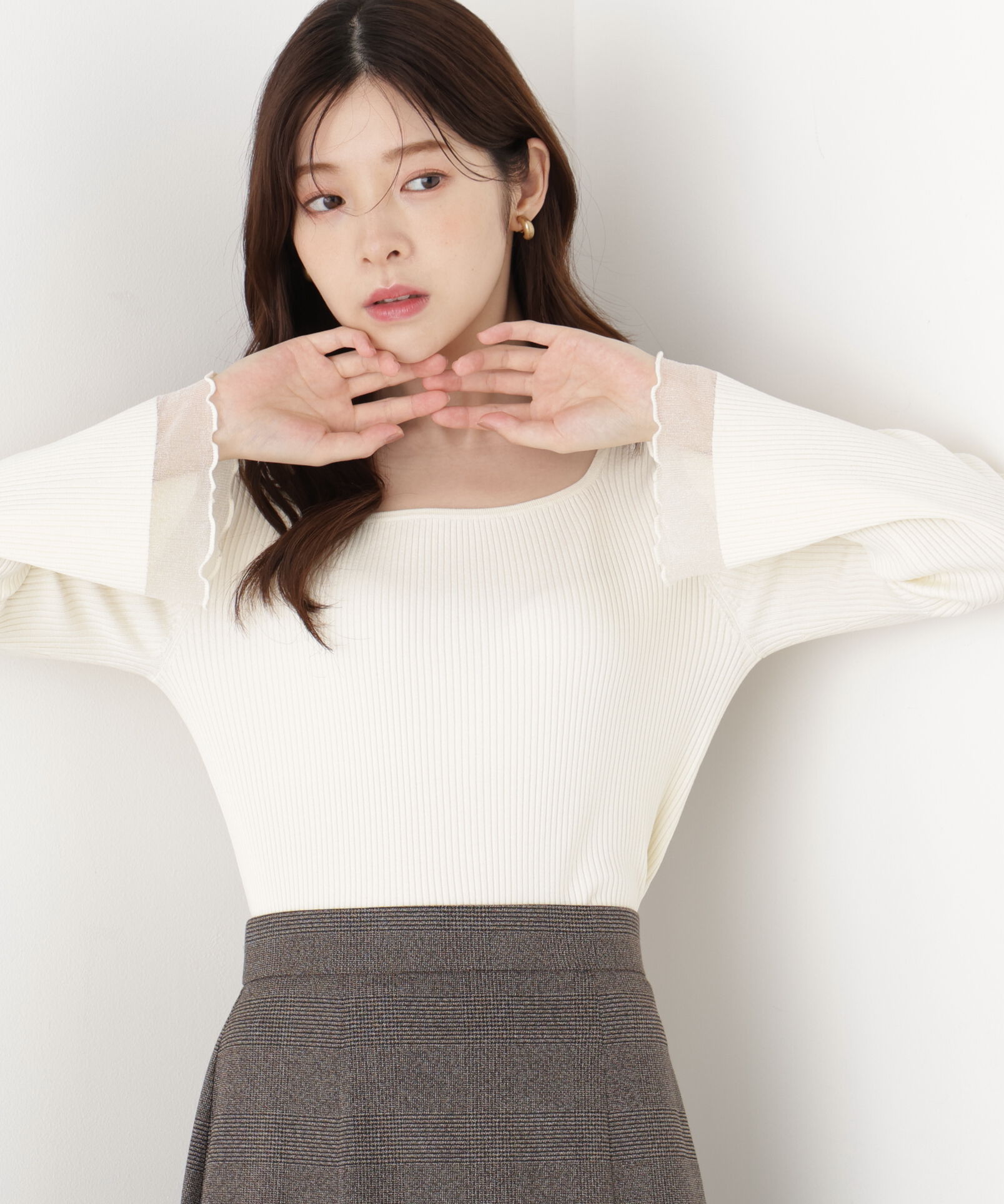 PROPORTION BODY DRESSING「スクエア部分シアーニット 26AW」|ニット・セーター|