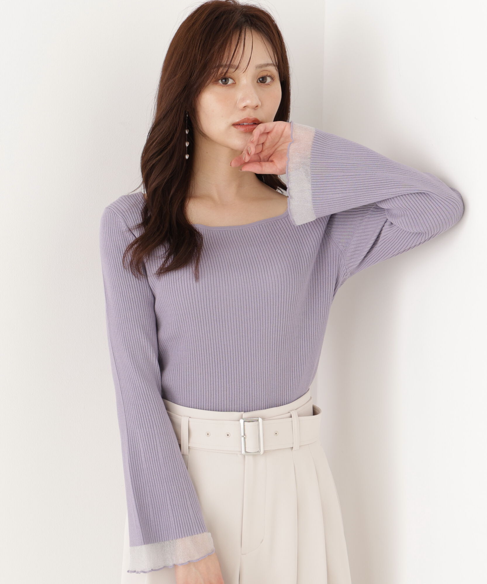 PROPORTION BODY DRESSING「スクエア部分シアーニット 26AW」|ニット・セーター|ラベンダー
