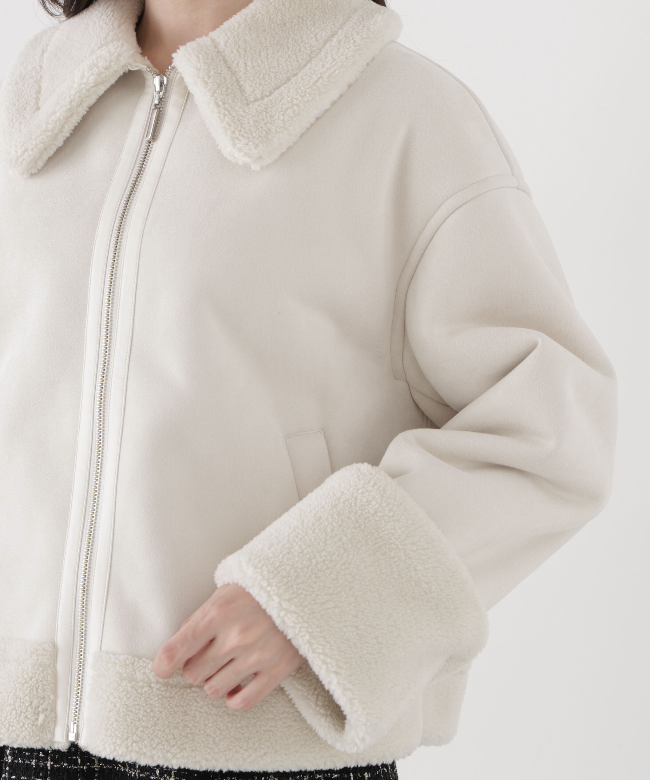 PROPORTION BODY DRESSING「＜加藤栞さん着用＞フェイクムートンショートブルゾン」|ブルゾン・スタジャン|
