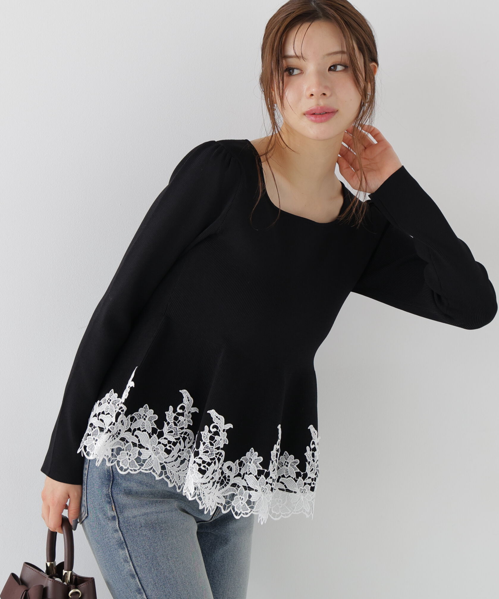 PROPORTION BODY DRESSING「<加藤栞さん着用><一部追加生産予約>ﾚｰｽﾄﾘﾑﾍﾟﾌﾟﾗﾑﾆｯﾄ 26AW」|ニット・セーター|