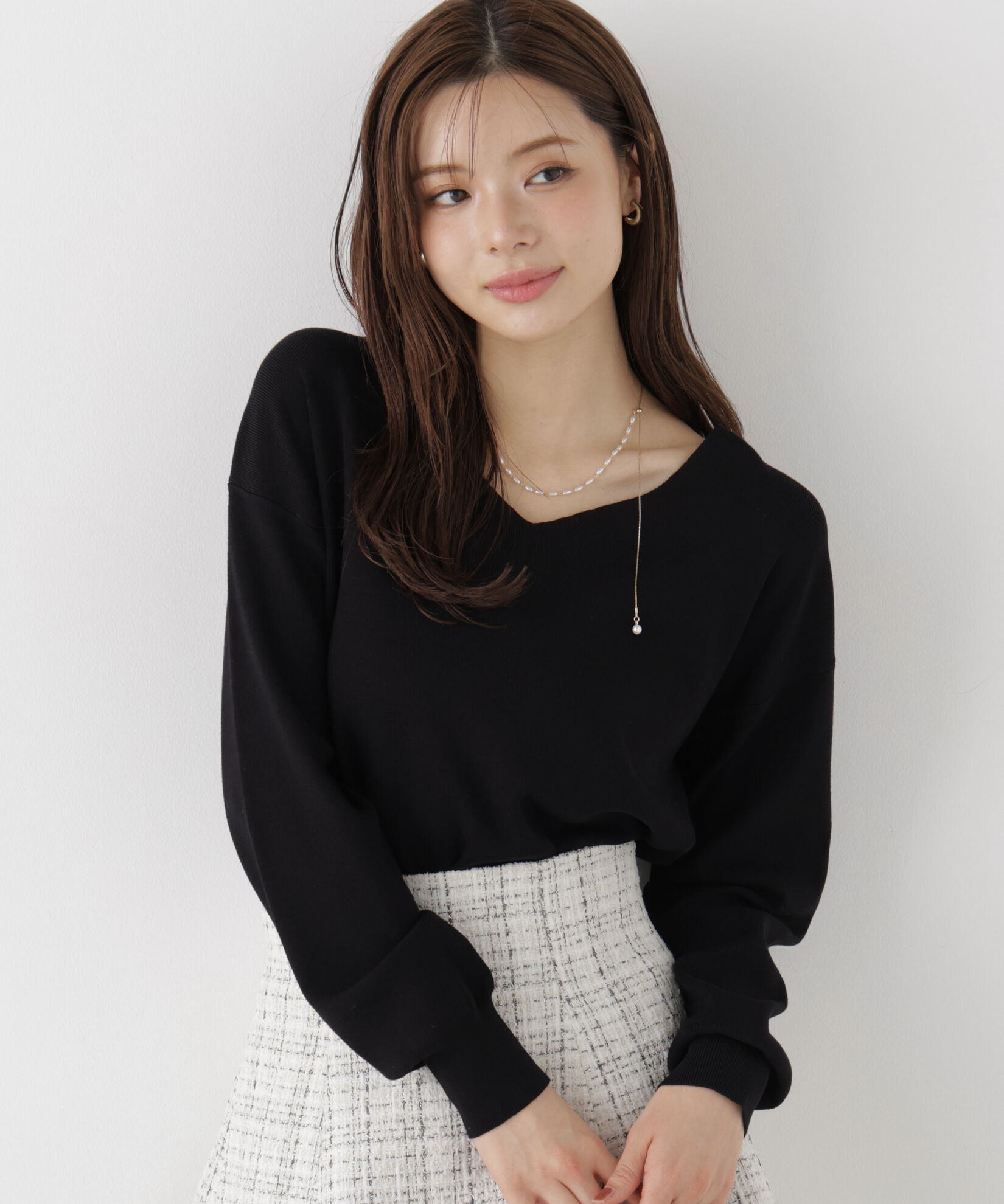 PROPORTION BODY DRESSING「Vネック総針ニット 26AW」|ニット・セーター|ブラック