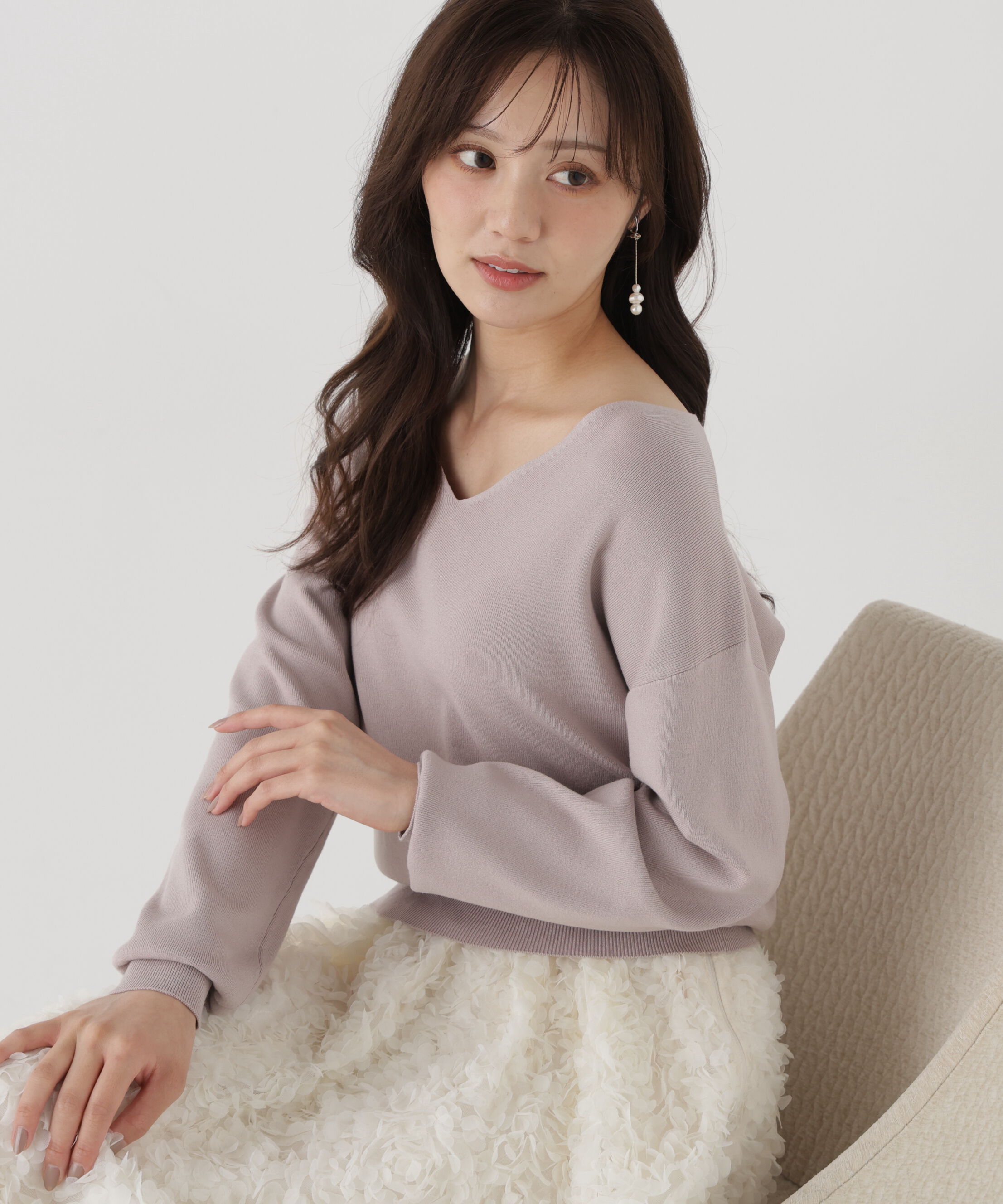 PROPORTION BODY DRESSING「Vネック総針ニット 26AW」|ニット・セーター|ベージュ