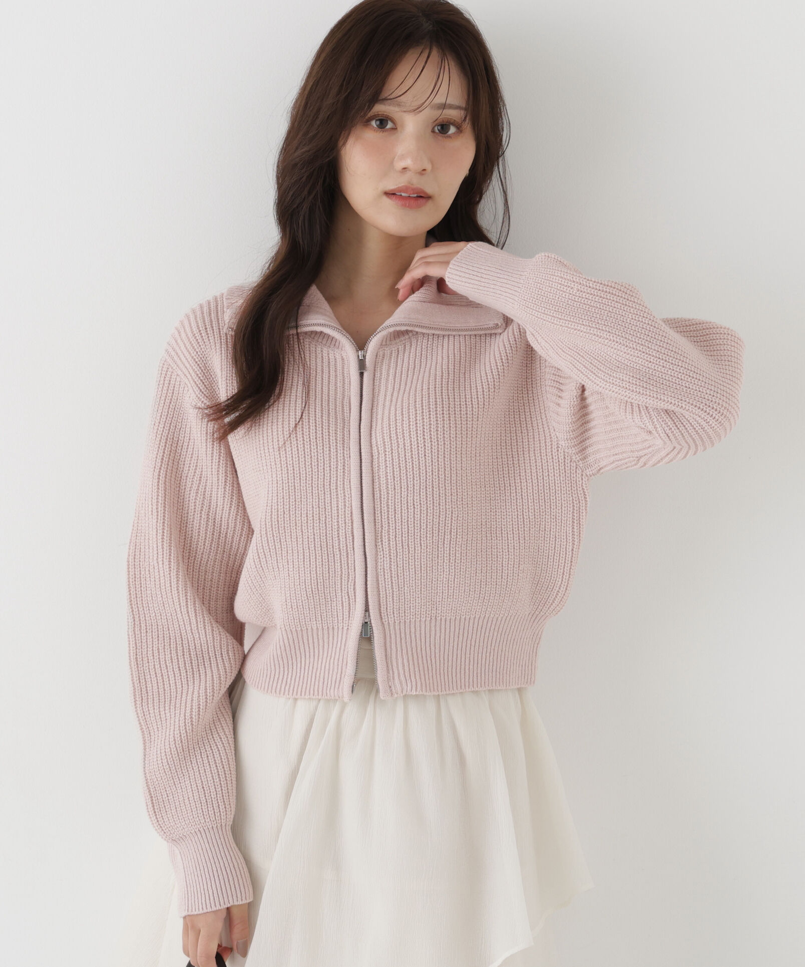 PROPORTION BODY DRESSING「＜a/mie＞フロントジップニット」|カーディガン|