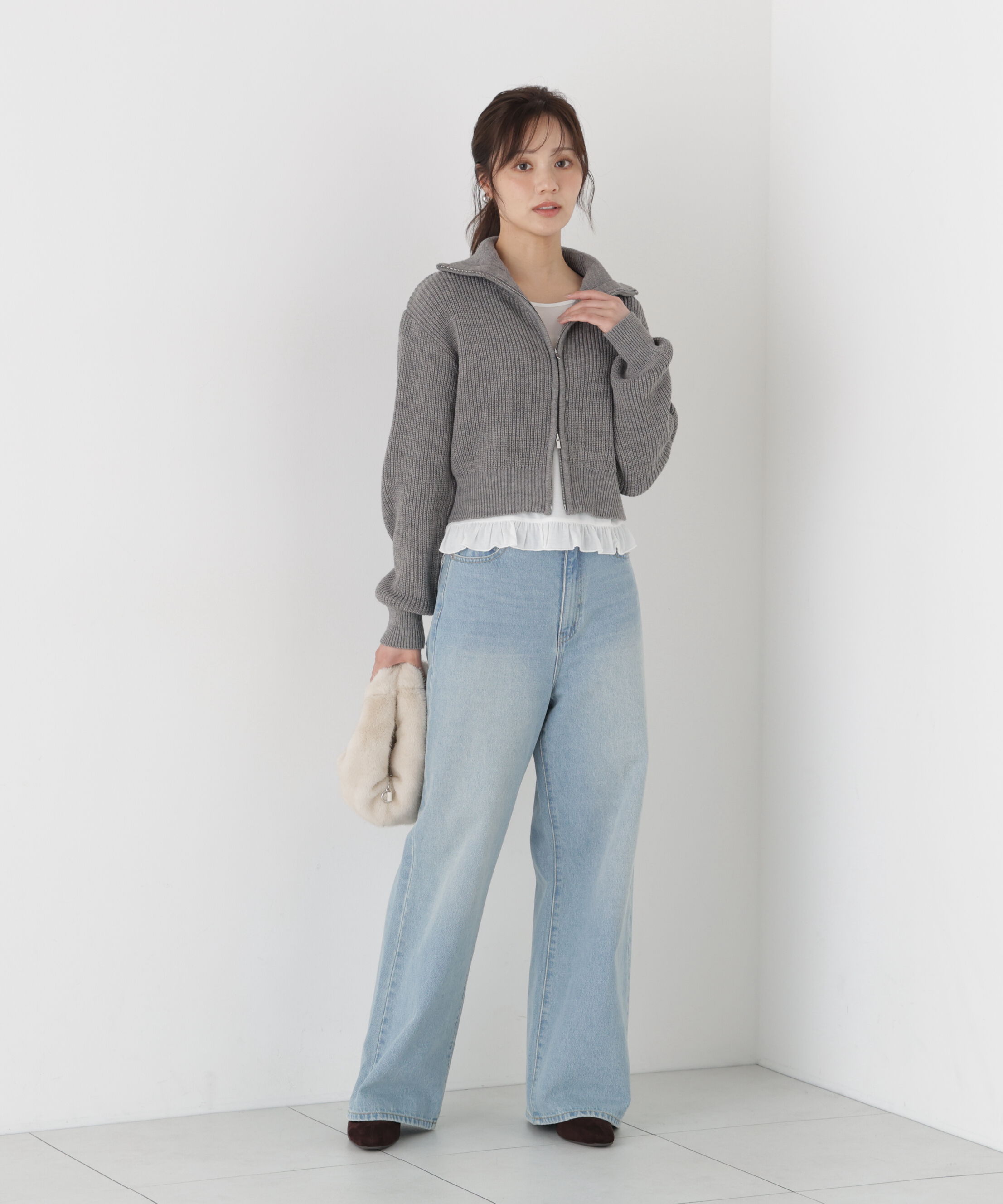 PROPORTION BODY DRESSING「＜a/mie＞フロントジップニット」|カーディガン|