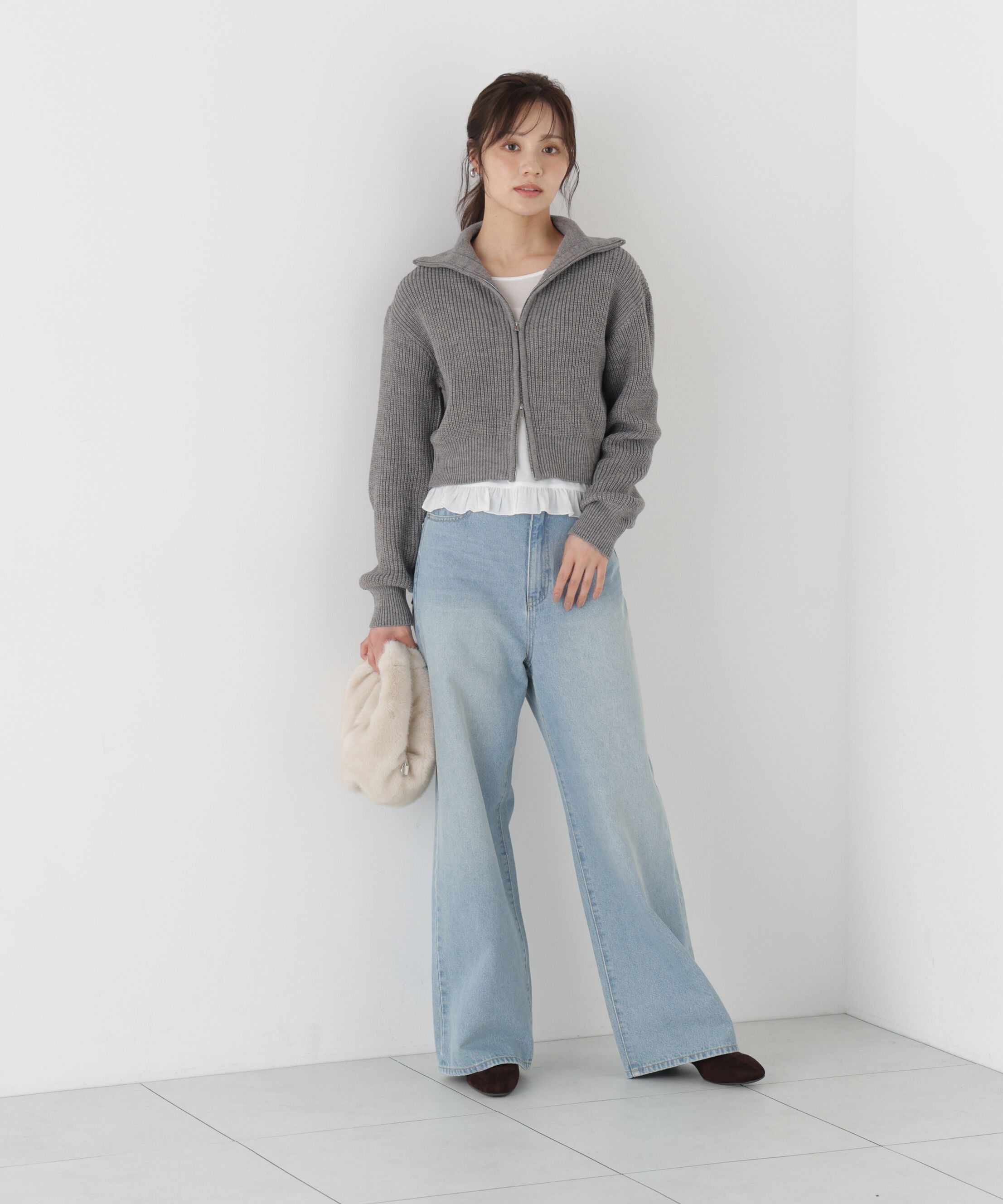 PROPORTION BODY DRESSING「＜a/mie＞フロントジップニット」|カーディガン|