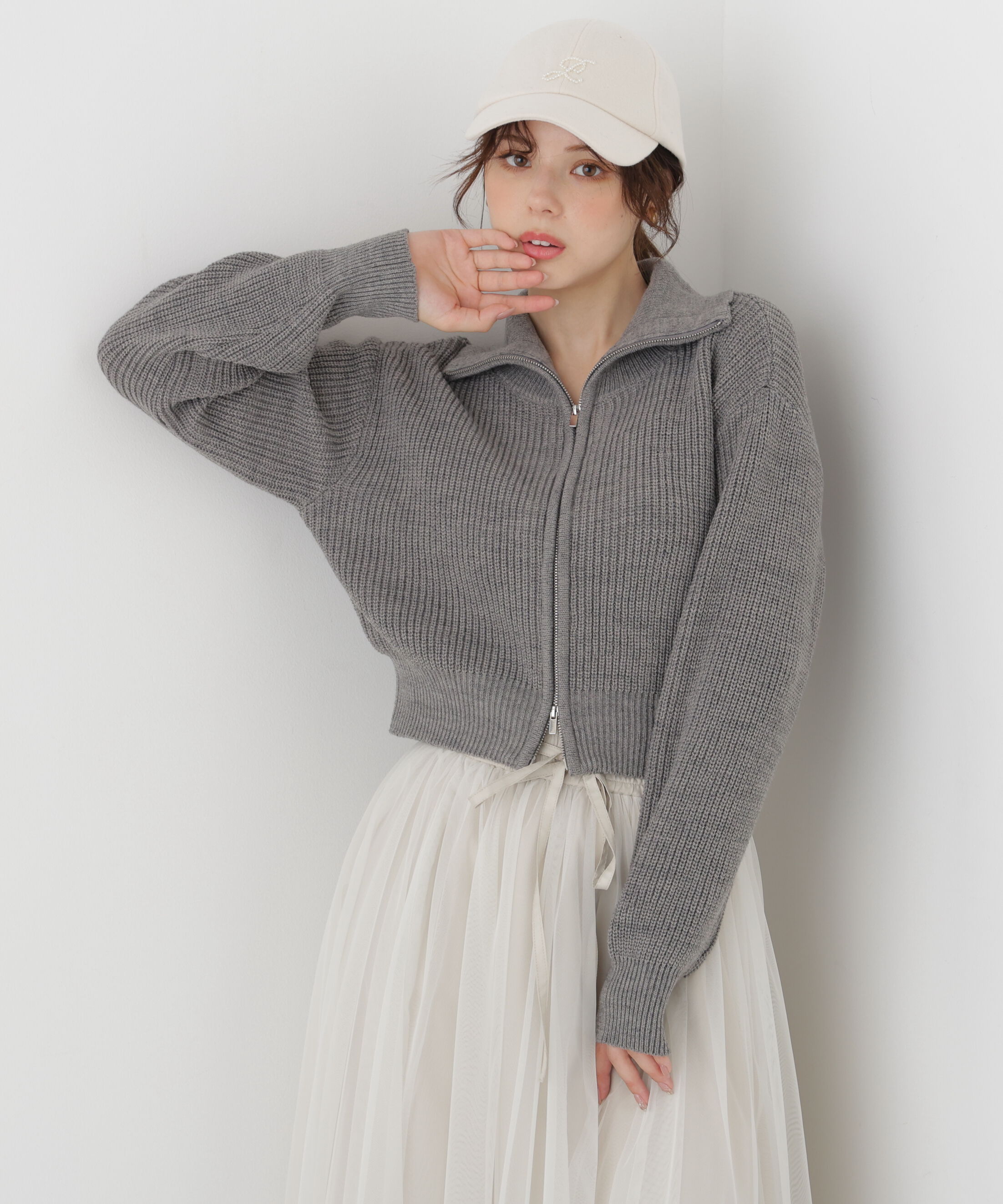 PROPORTION BODY DRESSING「＜a/mie＞フロントジップニット」|カーディガン|