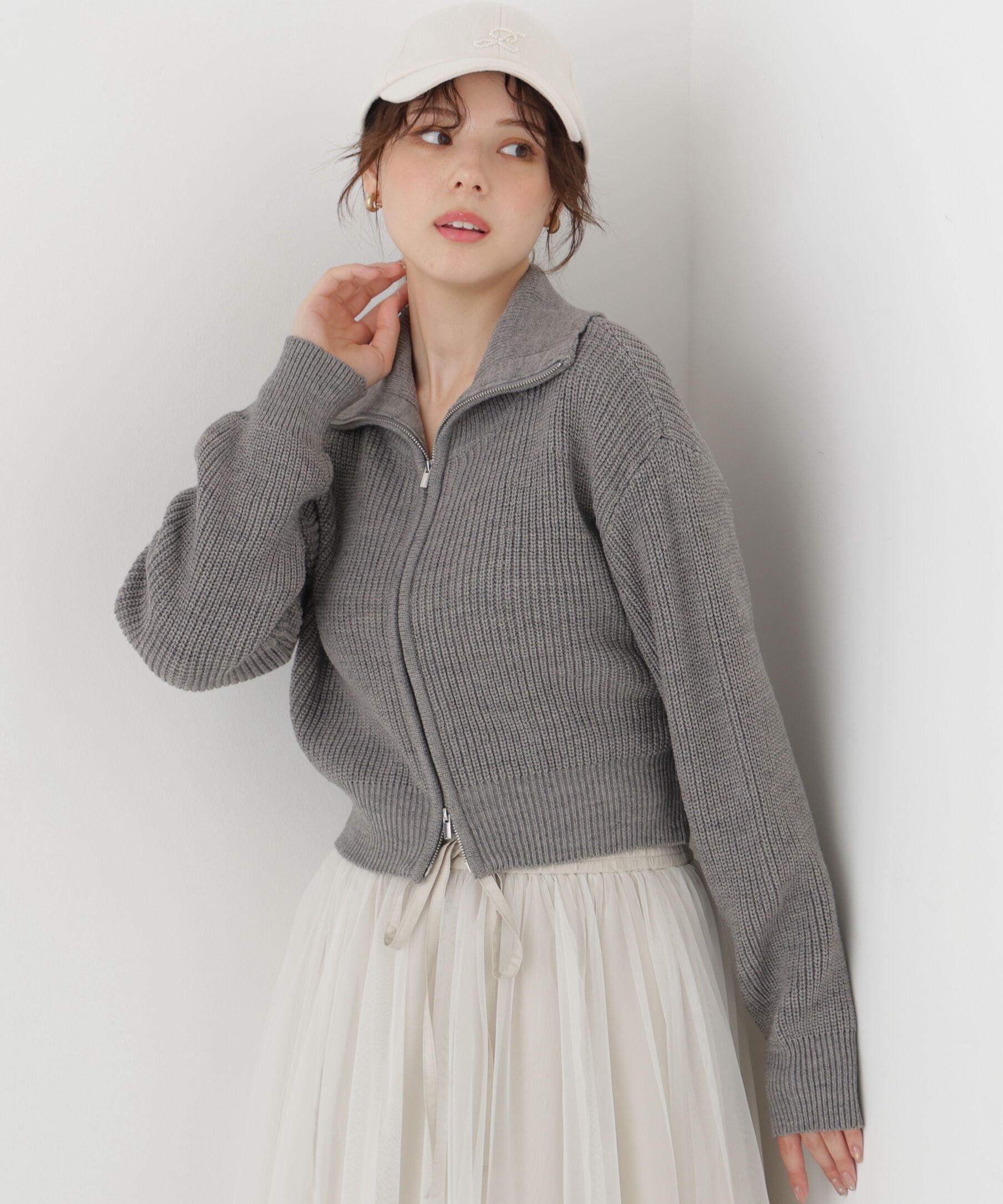 PROPORTION BODY DRESSING「＜a/mie＞フロントジップニット」|カーディガン|