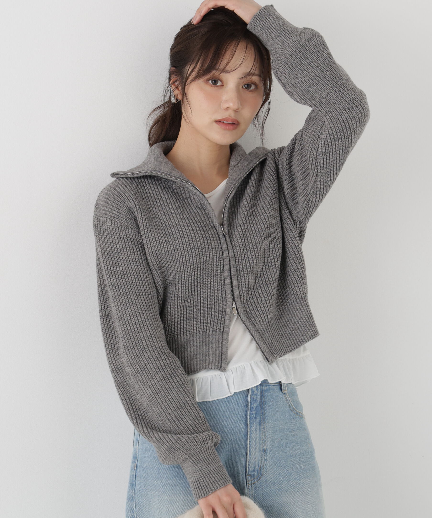 PROPORTION BODY DRESSING「＜a/mie＞フロントジップニット」|カーディガン|
