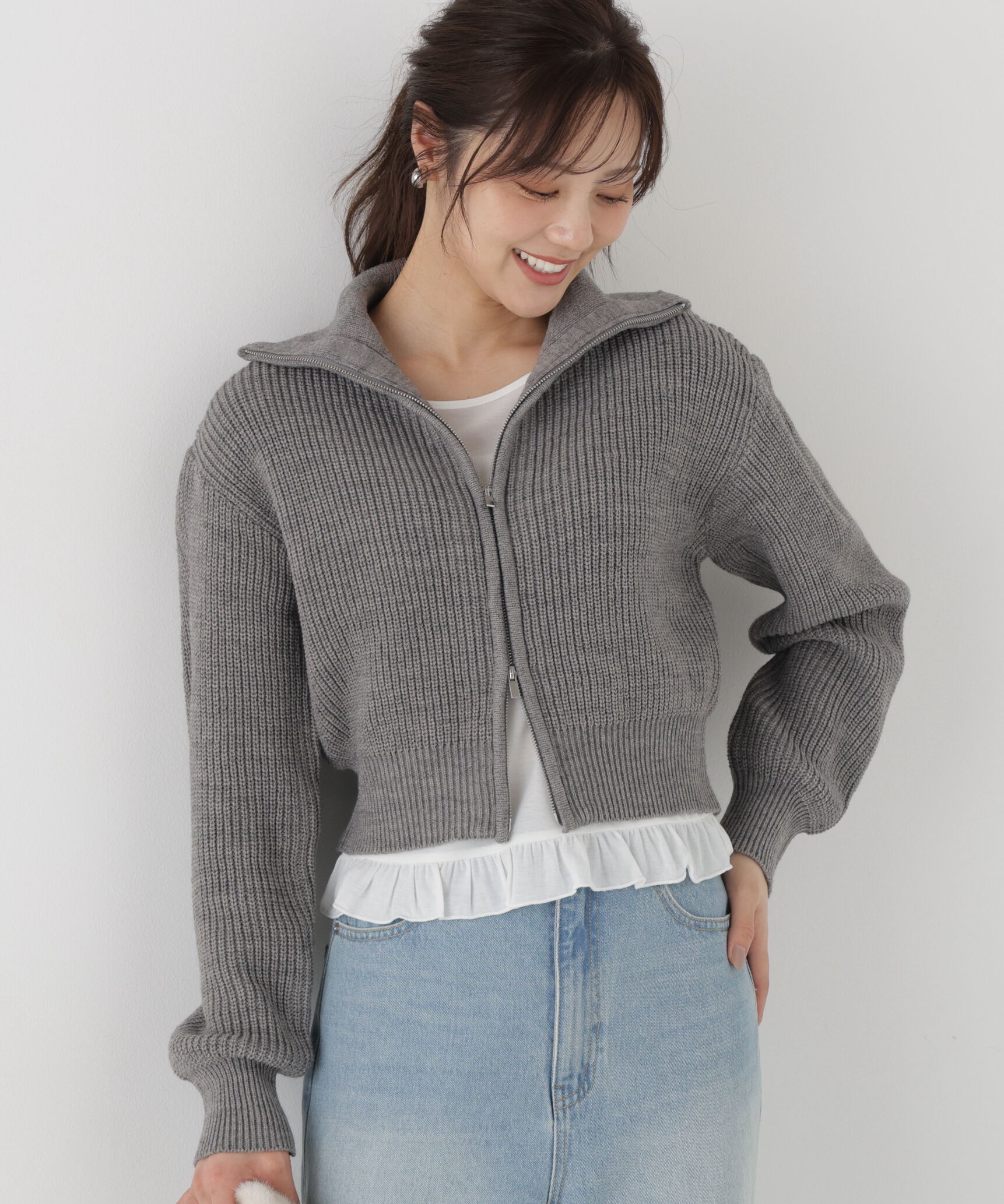 PROPORTION BODY DRESSING「＜a/mie＞フロントジップニット」|カーディガン|
