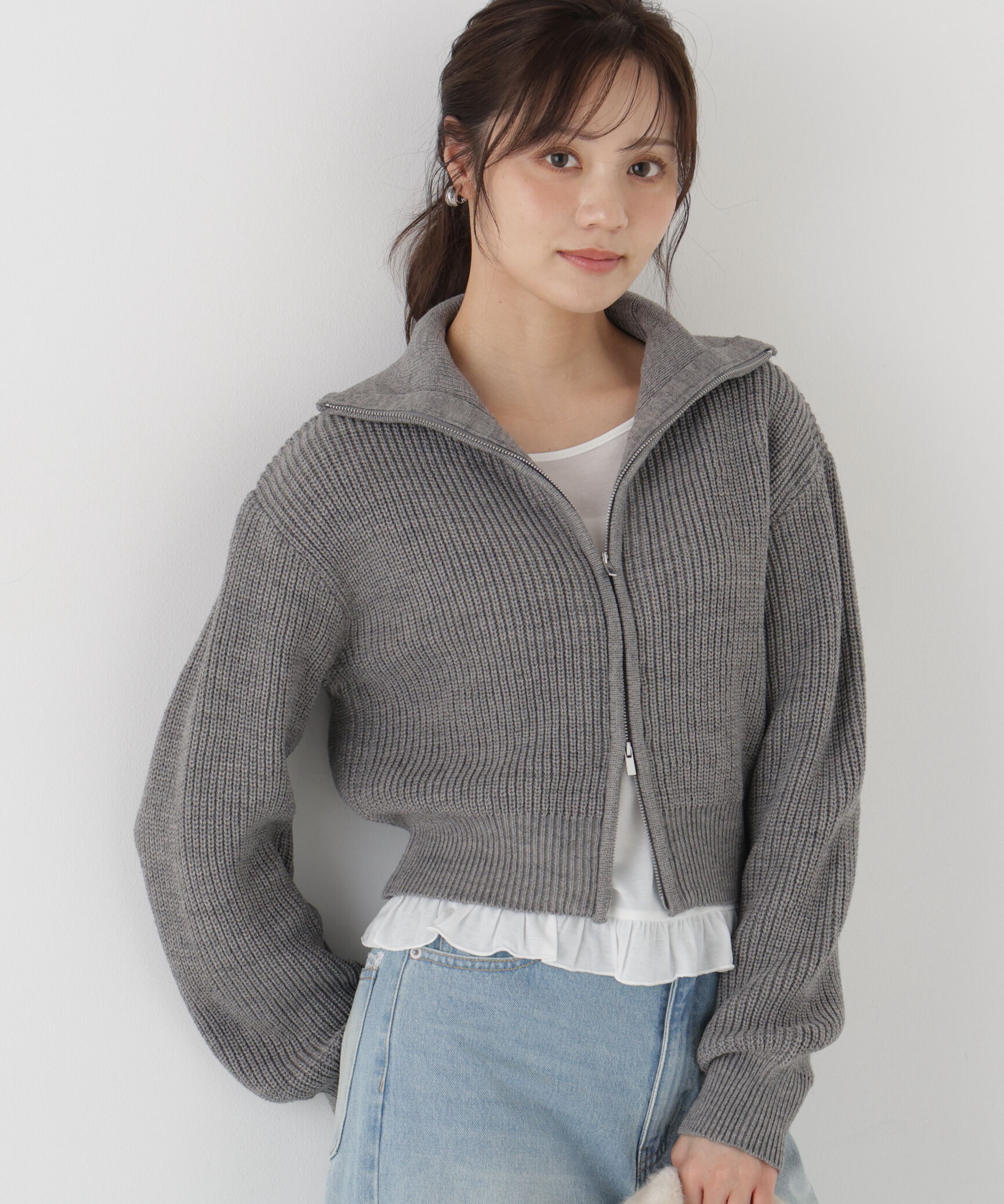 PROPORTION BODY DRESSING「＜a/mie＞フロントジップニット」|カーディガン|