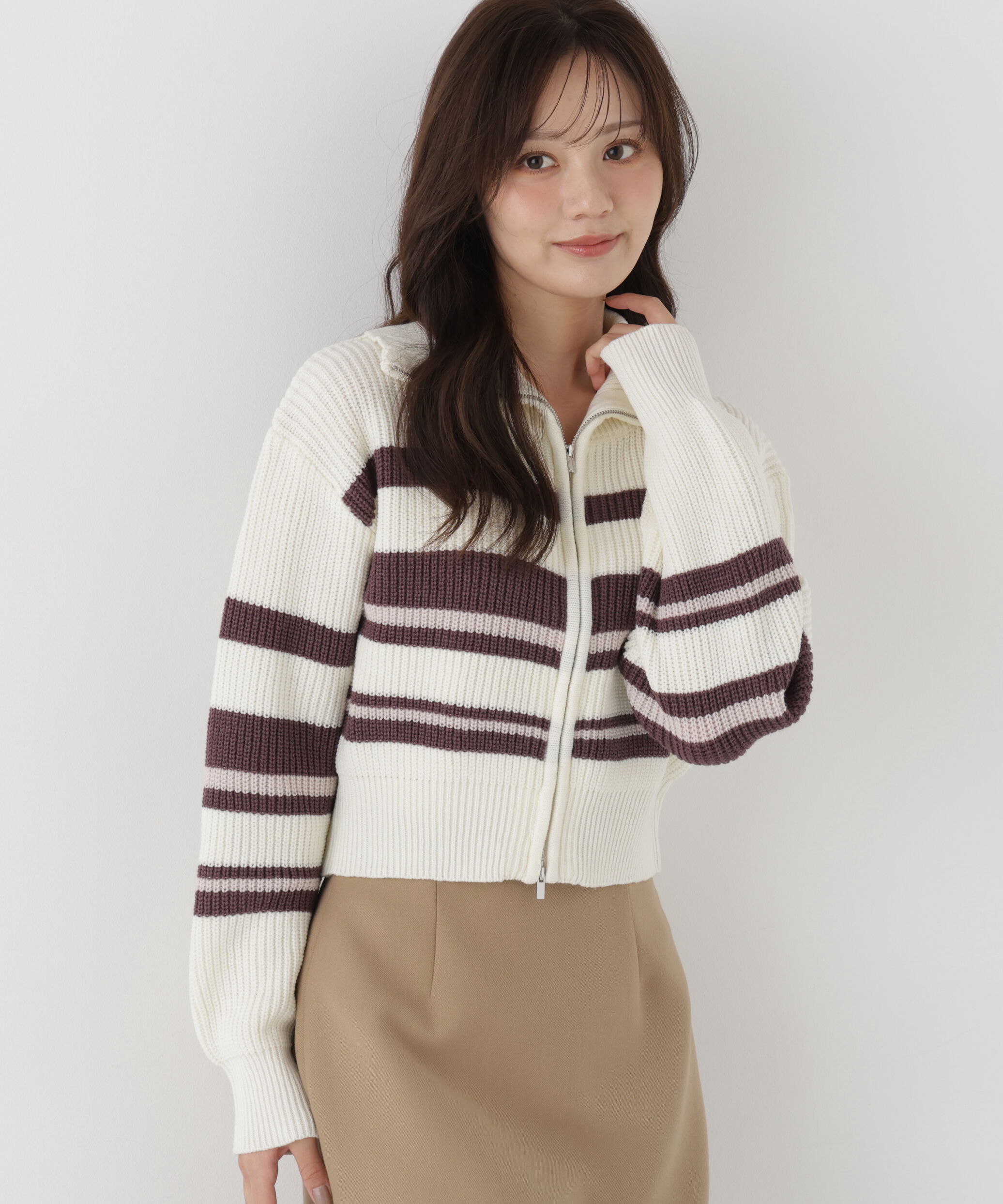 PROPORTION BODY DRESSING「＜a/mie＞フロントジップニット」|カーディガン|