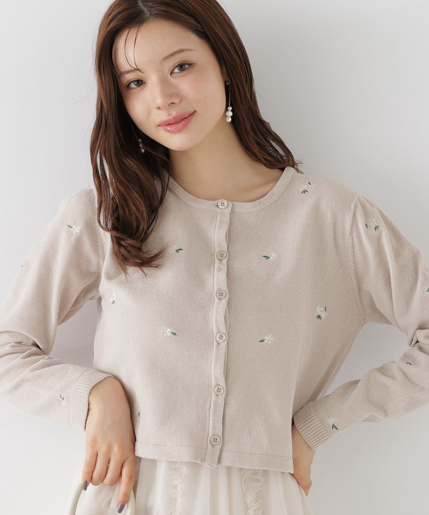 PROPORTION BODY DRESSING「＜a/mie＞エンブロイダリーモールカーディガン 26AW」|カーディガン|グレー