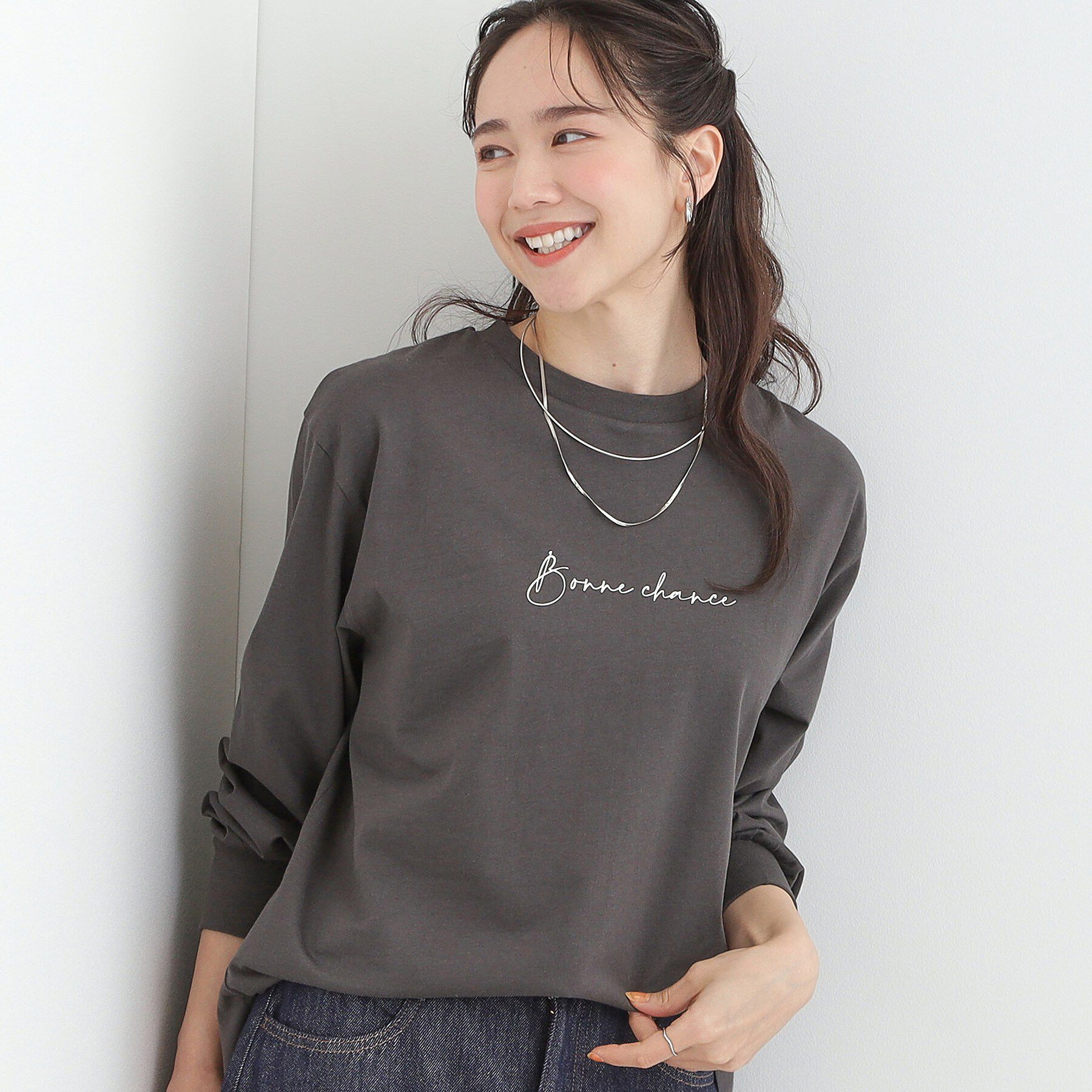 SHOO･LA･RUE「【綿100％/S-LL/プチプラ】選べる3柄 プリントアソートロンT」|Tシャツ・カットソー|チャコールグレー(3