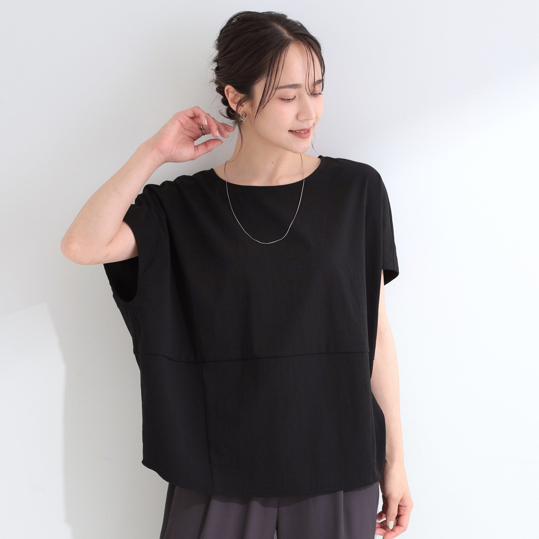 SHOO･LA･RUE「【洗濯機可/セットアップ可】軽凛(かろりん) シンプル上品 切替コクーントップス」|Tシャツ・カットソー|