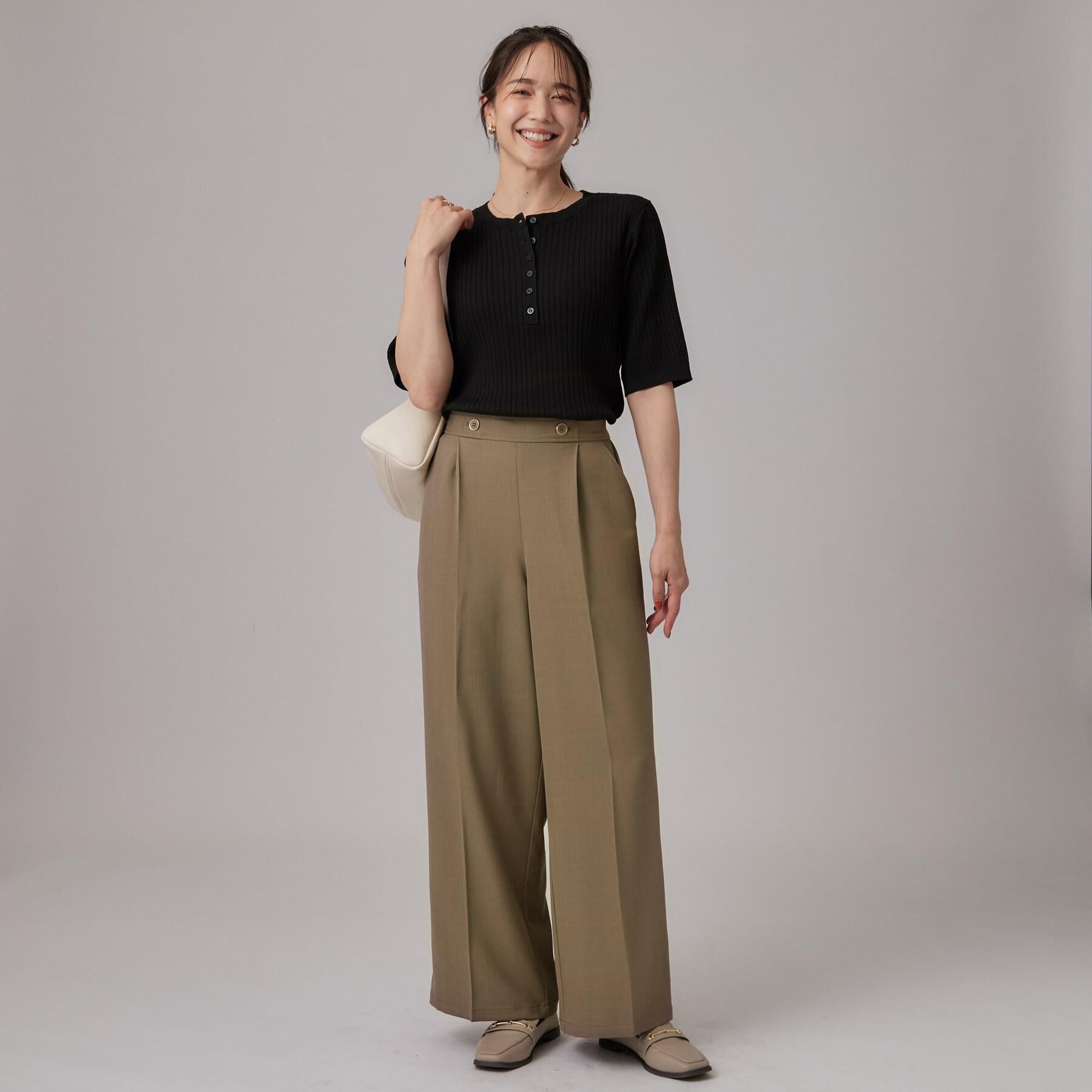 SHOO･LA･RUE「【着丈選べる/洗濯後しわになりにくい/S-LL】大人の上品シルエット センタープレスタックワイドパン」|その他|
