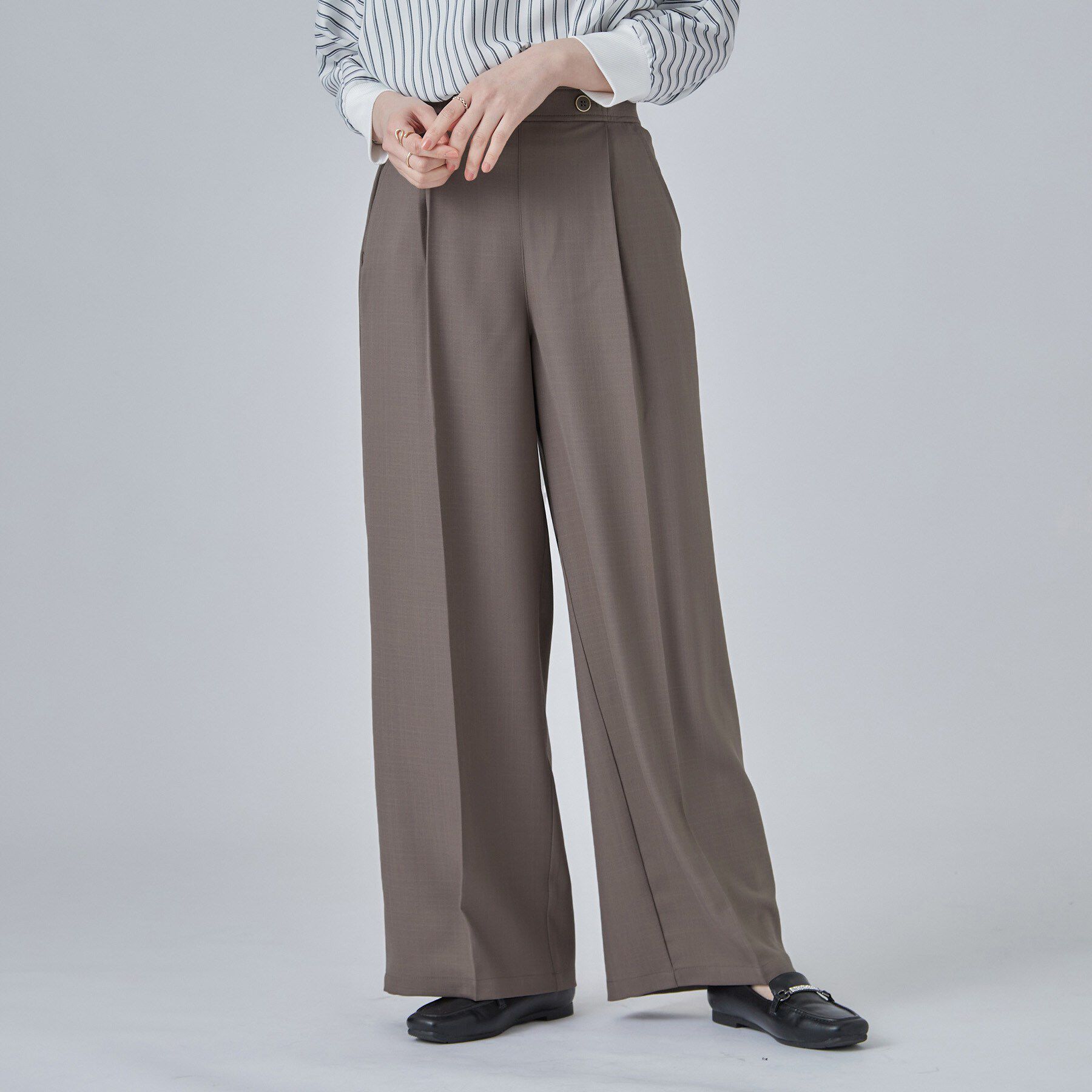 SHOO･LA･RUE「【着丈選べる/洗濯後しわになりにくい/S-LL】大人の上品シルエット センタープレスタックワイドパン」|その他|