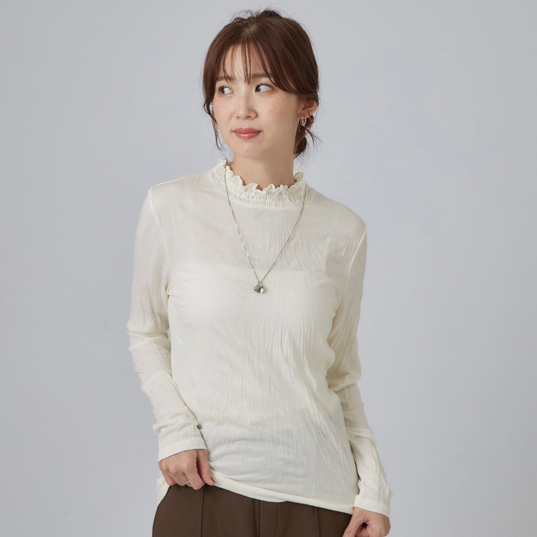 SHOO･LA･RUE「【S-LL】ワッシャー加工で抜け感を シャーリングハイネックインナー」|Tシャツ・カットソー|